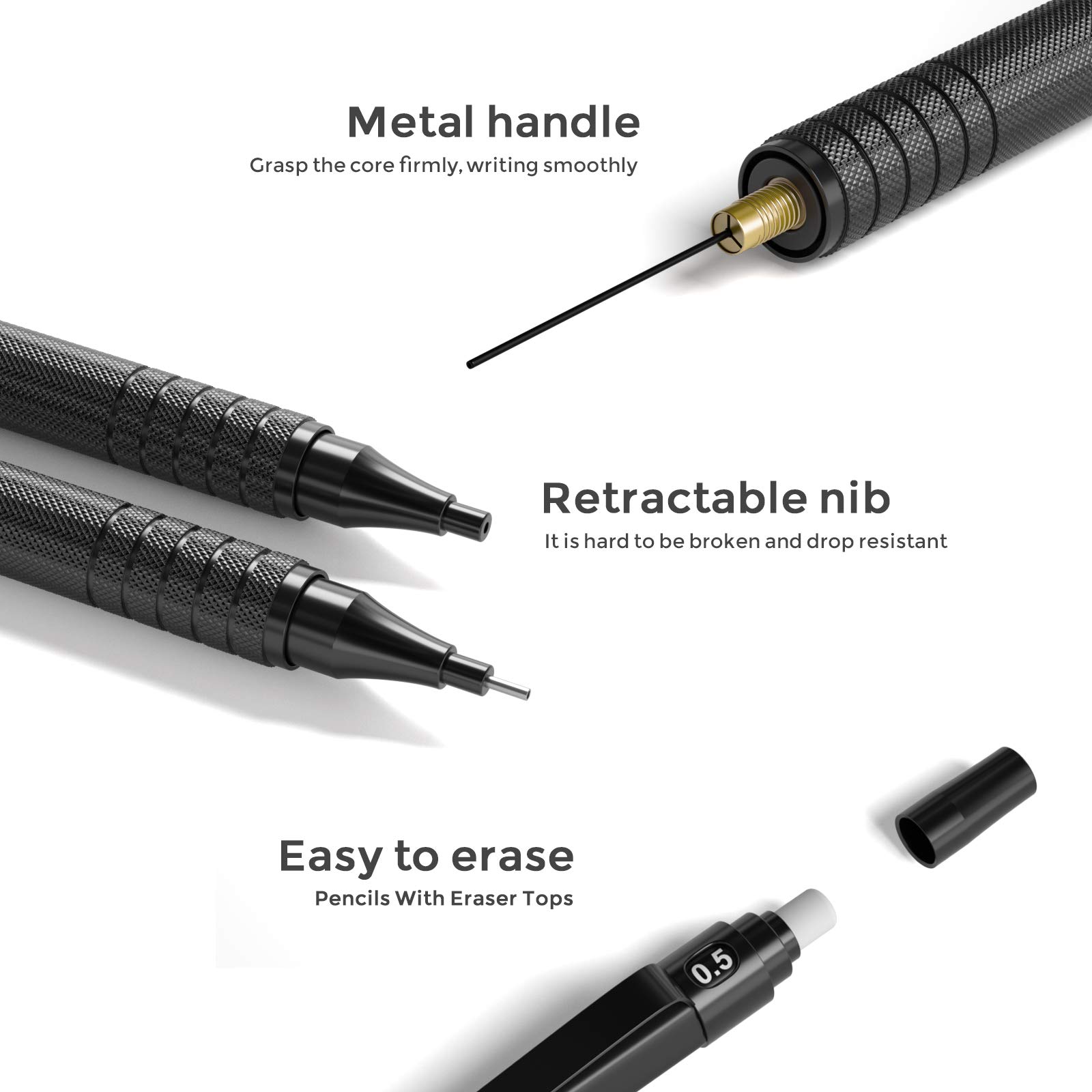 Buy Nicpro 0.5 mm Mechanical Pencils Set with Case, 3 Metal Artist