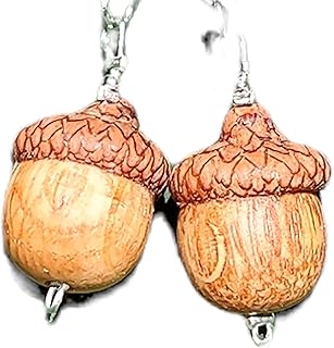 Handcrafted Natural Oak Wood & Copper Hand Wiring Acorn or Pumpkin Pendants & Earrings (Acorn Earrings)