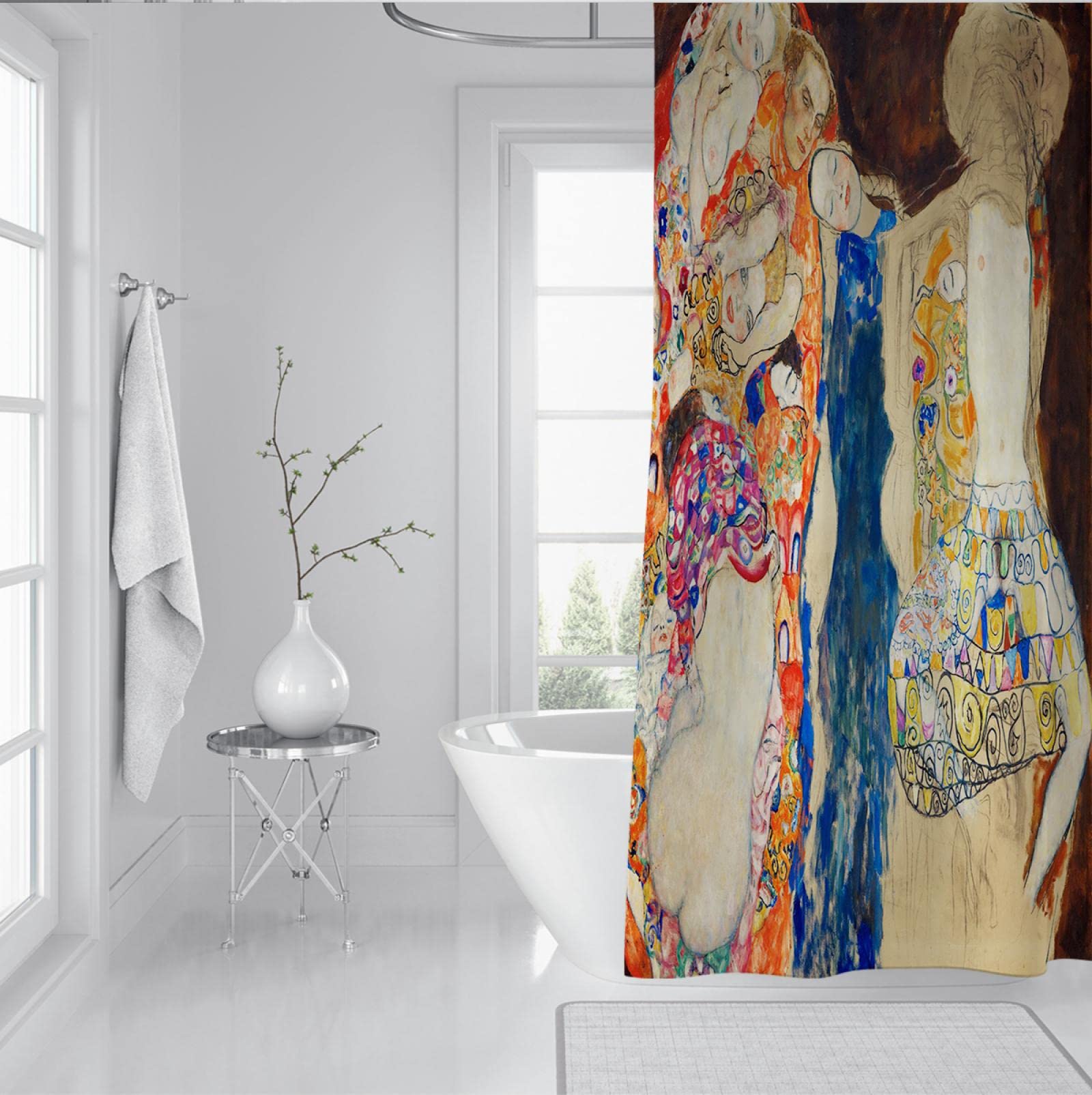 Célèbre Peinture Rideau de Douche Impression Classique rétro Gustav Klimt Peinture Abstraite séparation sèche et Humide Rideau de séparation avec Crochets 200x240cm
