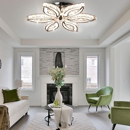 Miniatura 4 de CLAIRDAI Lámpara de techo de cristal moderna regulable de 20 pulgadas, lámpara de techo LED K9, lámpara de techo de cristal acrílico para