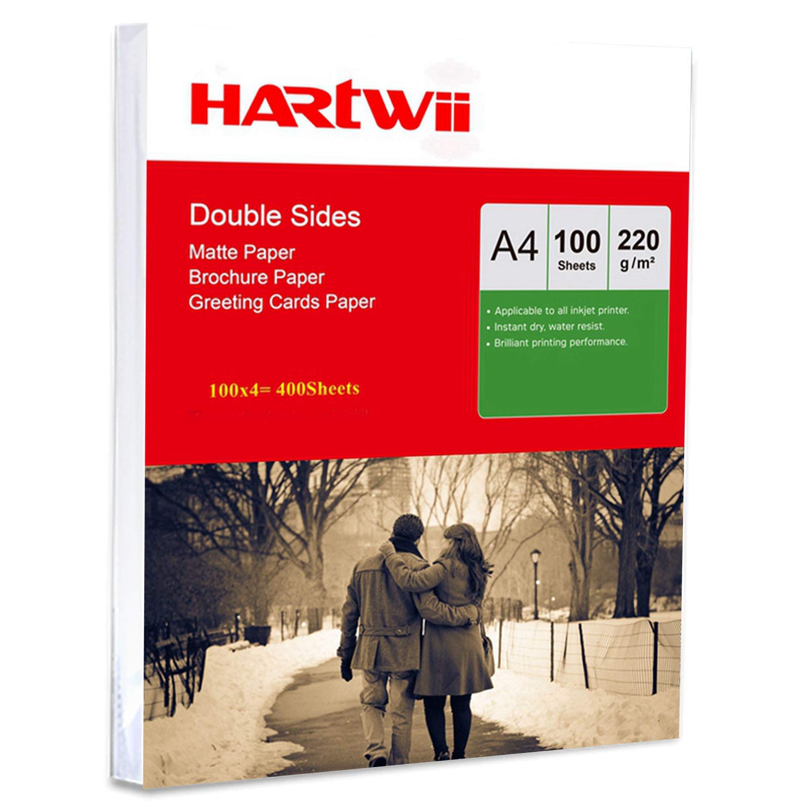 Papel fotográfico A4 de doble cara impreso mate alto brillo – 400 hojas de papel de inyección de tinta en ambos lados impresión super blanco Hartwii A4 Matte 220Gsm x 400sheets