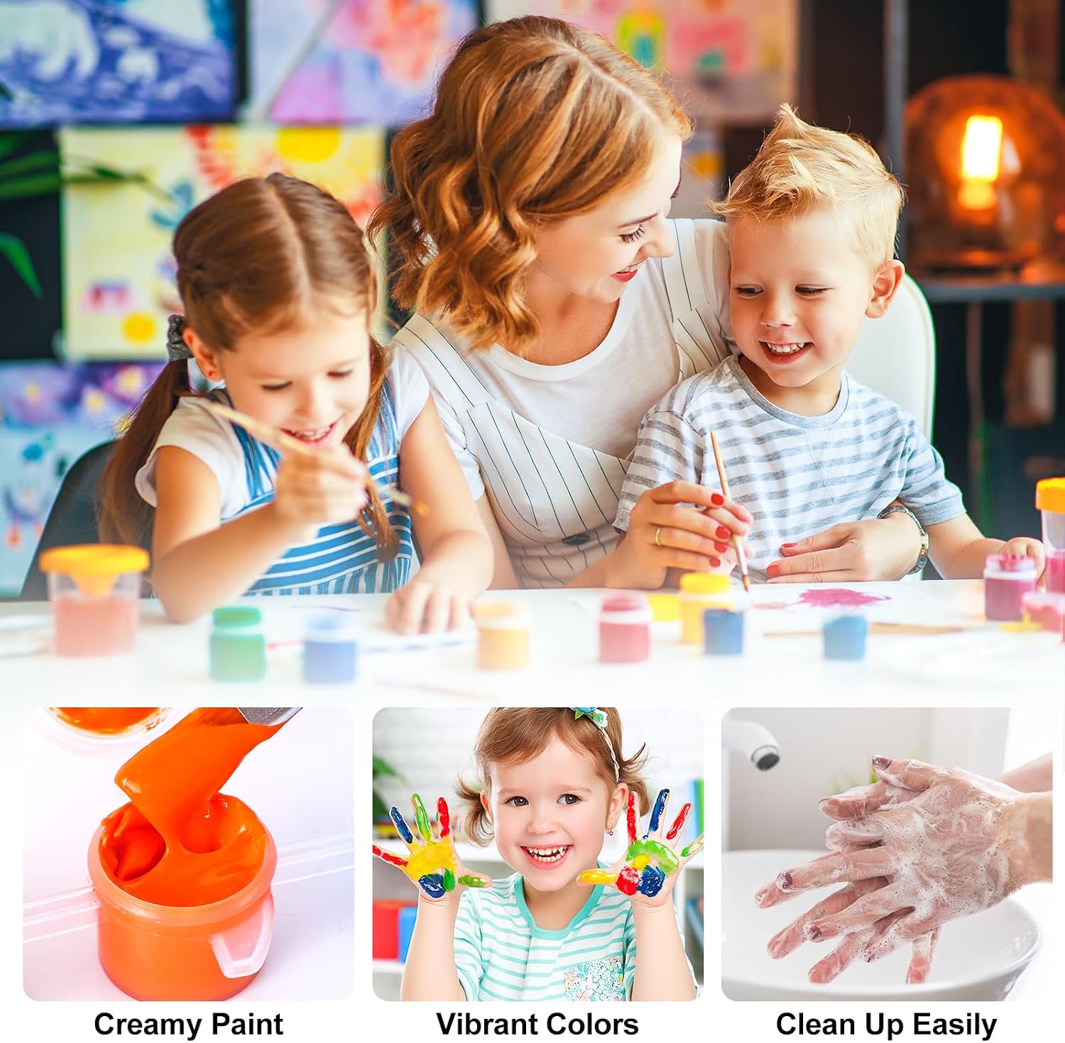 322PCS Washable Acrylic Paint for Kids Arts and Crafts, 23 Gouache Watercolor Paint Combination Sets of 12 Colors for Party Classroom Painting Supplies,23 Flat and 23 Pointed Brushes