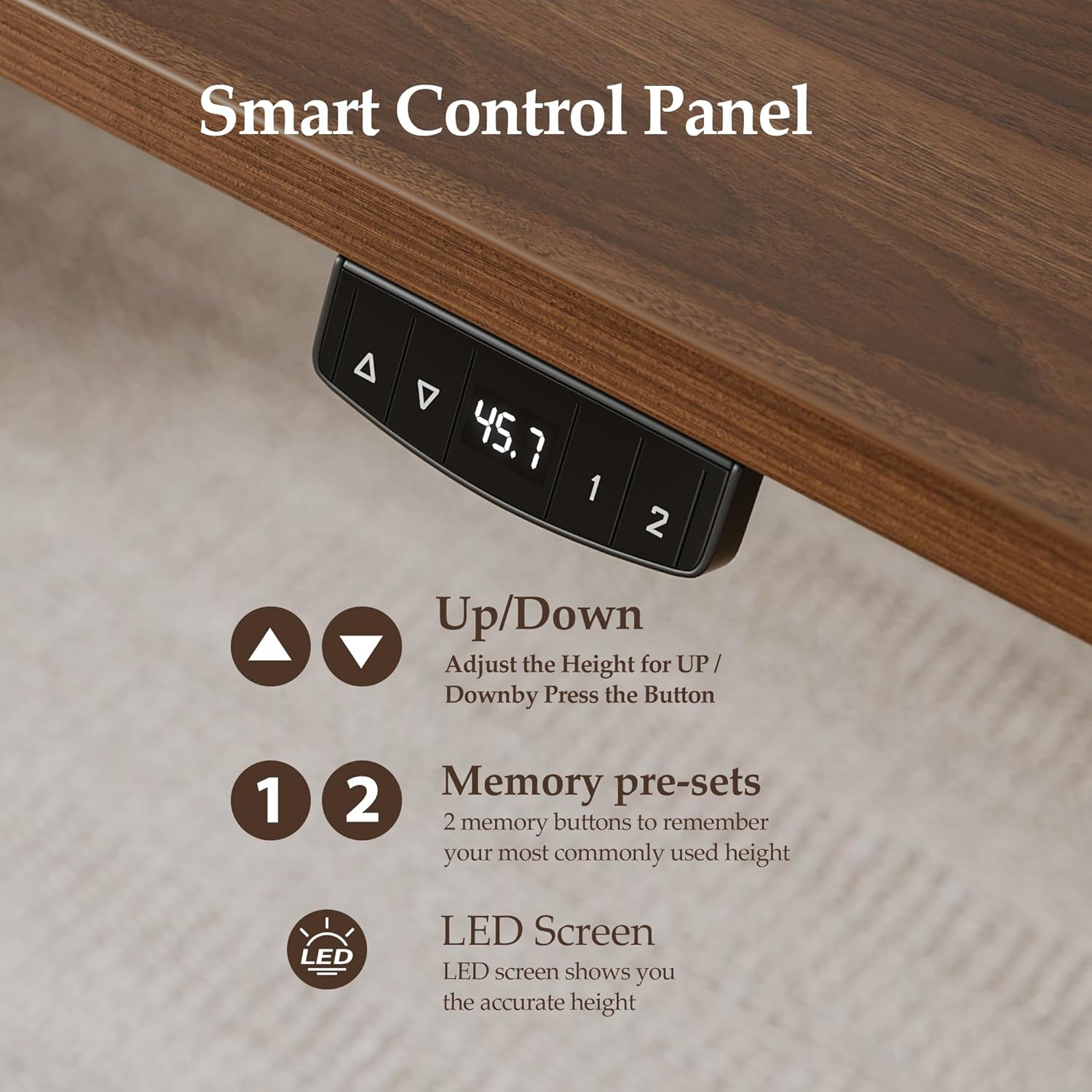 Klicelor 55 Inch Large Electric Standing Desk, Height Adjustable Office Desk, Sit Stand Up Computer Gaming Desk with Memory Preset, Two-Piece Desktop, Dark Walnut