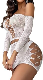 Womens Lingerie Set Fishnet BabyDoll Bodysuit Sexy Nightwear