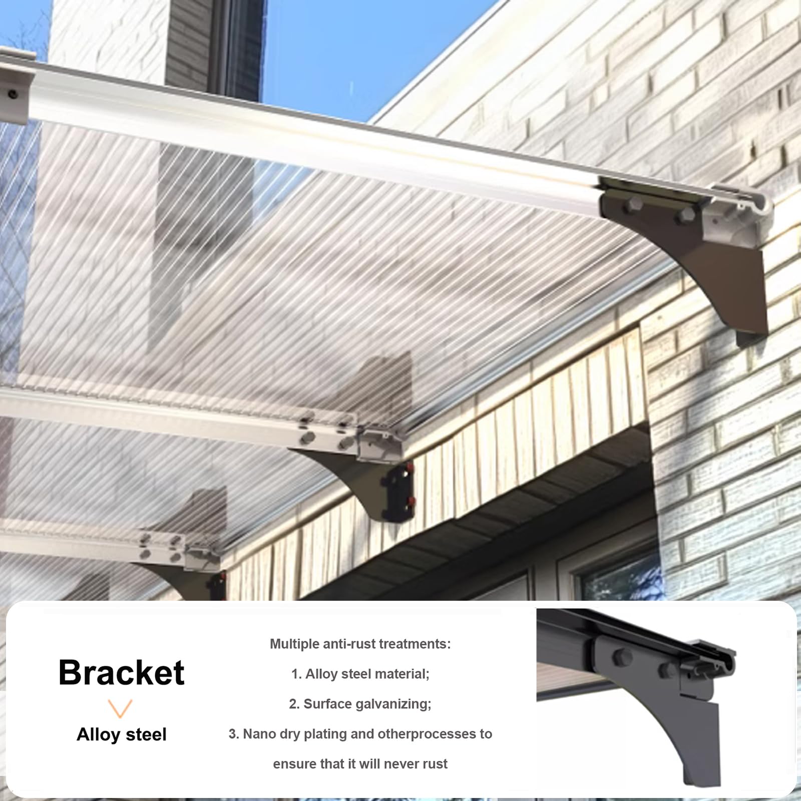 Transparenter Türüberdachung – Moderner Regenschutz aus Polycarbonat für Garten & Terrasse, UV-beständige Eingangsabdeckung mit 5 mm Doppelstegplatten, anpassbare Größe (40 x 360 cm/16 x 142)