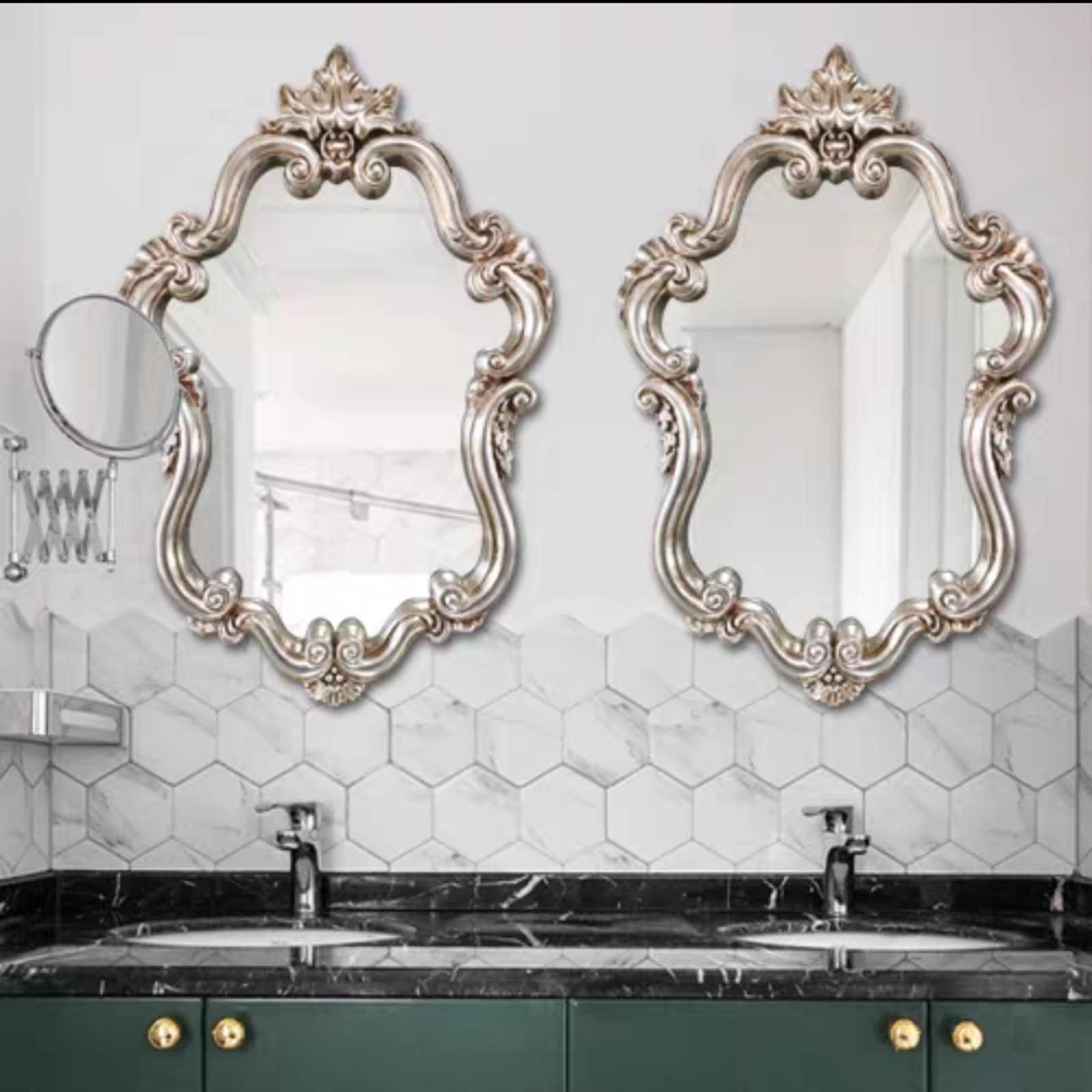 Duże antyczne złote barokowe dekoracyjne lustro ścienne - vintage lustro akcentujące do przedpokoju salonu sypialni - elegancki wystrój domu klasyczny design