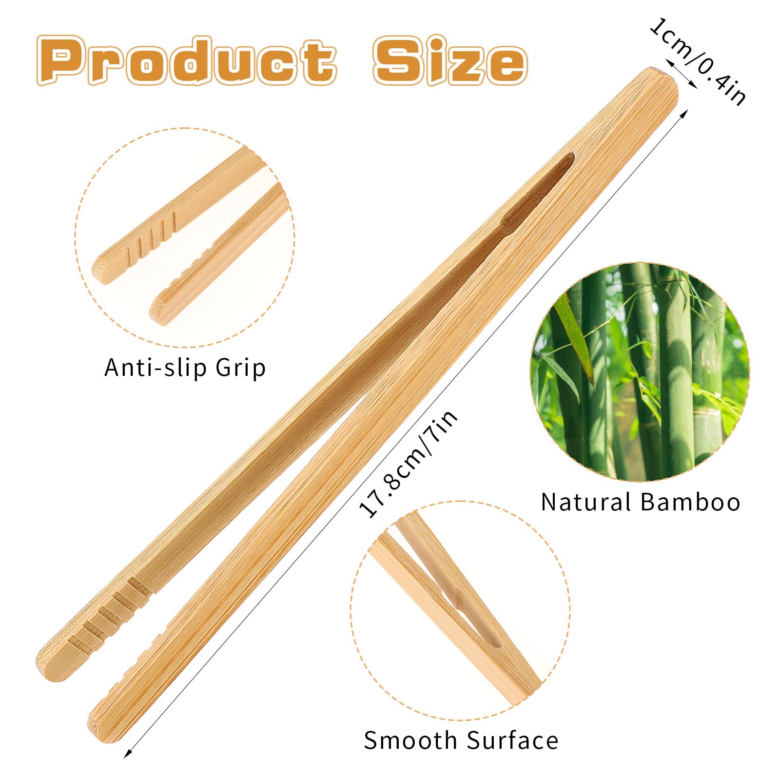 PEOVLVN Set di 4 pinze per toast Tongs in bambù, antiscivolo, in legno, riutilizzabili, mini pinze da cucina in legno, piccole pinze da cucina per insalata, grigliate, arrosti, 17,8 cm