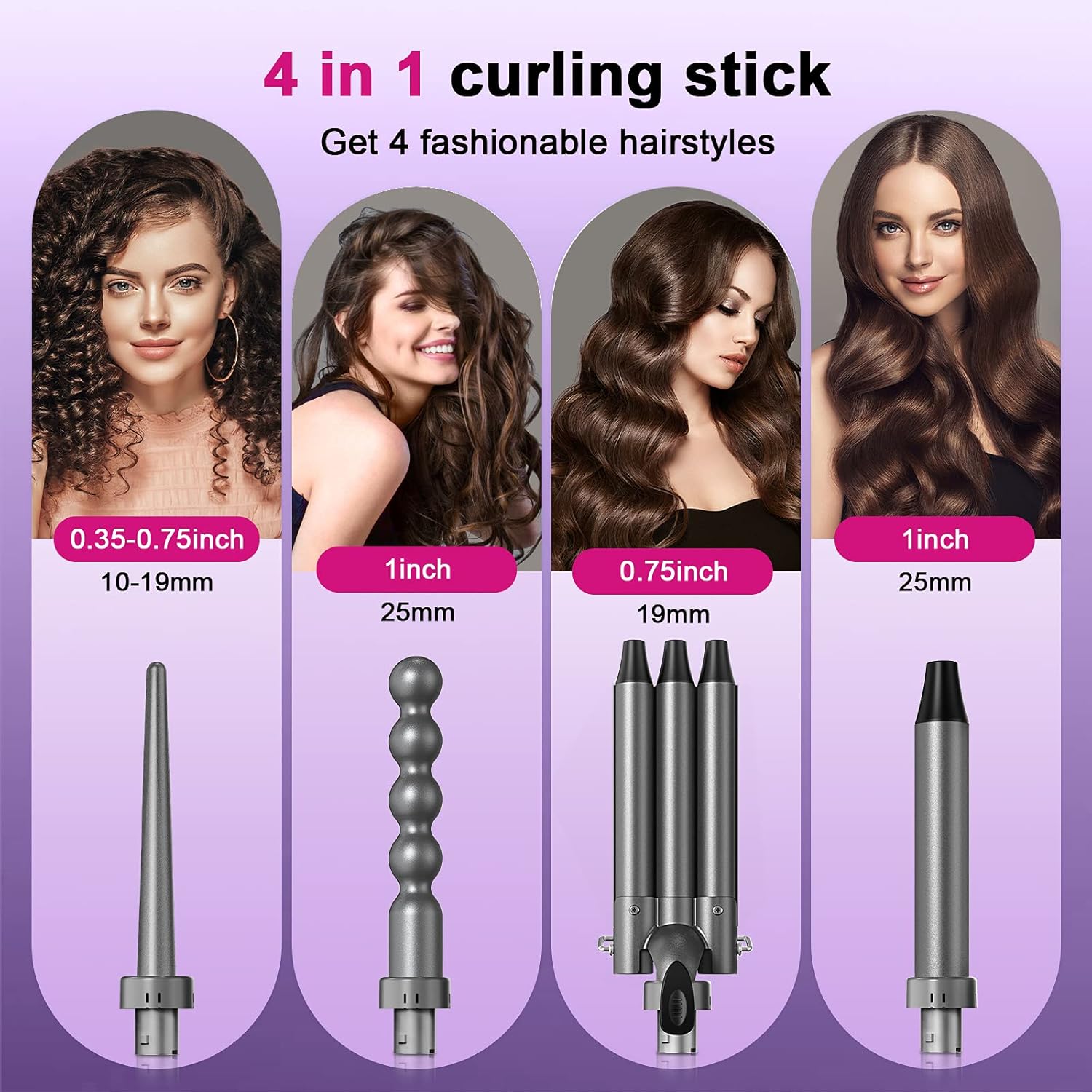 Curling Iron 3 Barrel Hair Waver,Siyaluens 4 in 1 Curling Wand Set with 4 Interchangeable Ceramic Tourmaline Barrels 0.35-1inch,LCD Temp Control Instant Heat Up,Hair Crimper with Glove & 2 Hair Clips : Beauty & Personal Care