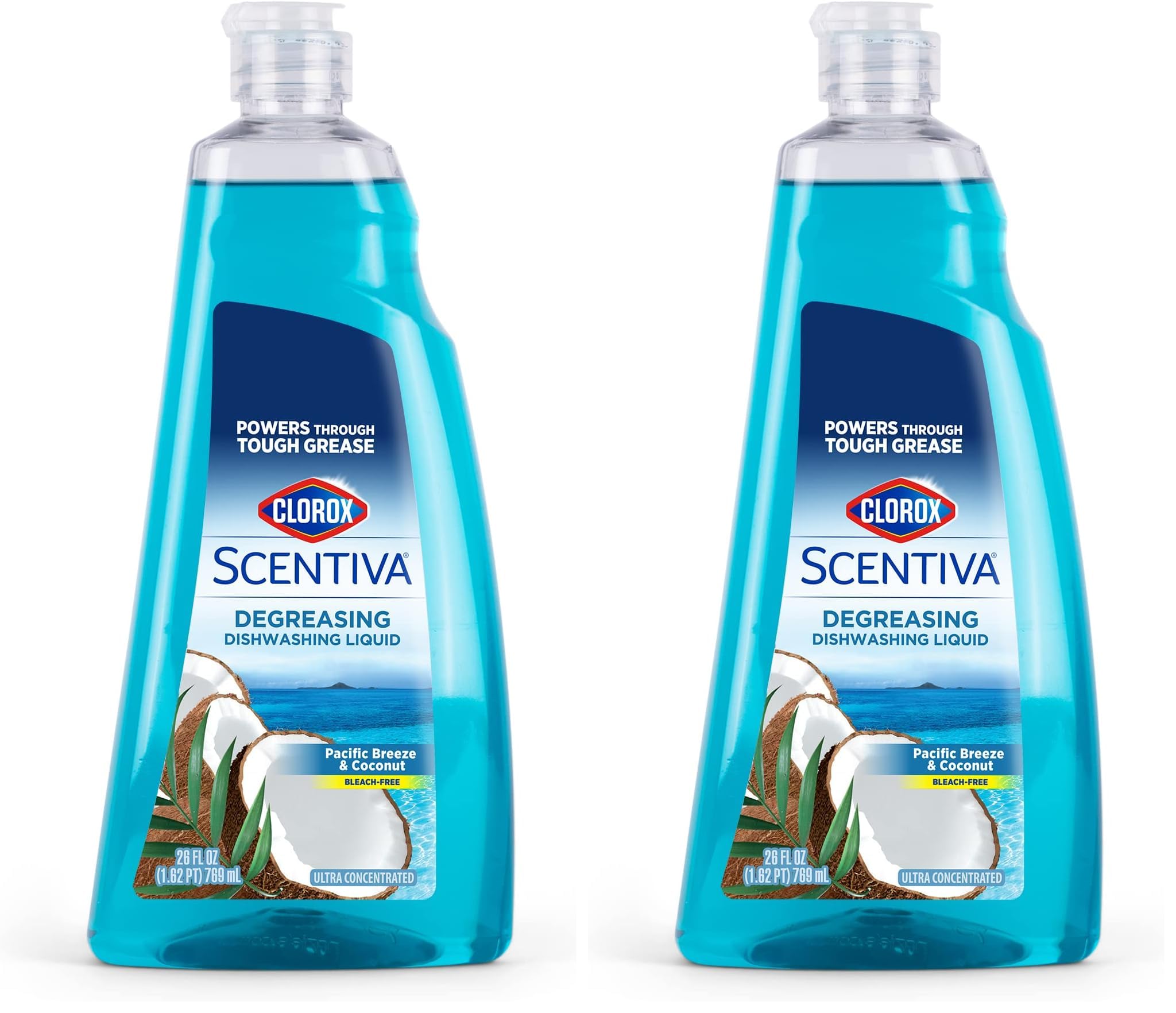 Clorox Scentiva Dishwashing Liquid Soap | Smells Great and Cuts Through Grease FAST | Quick Rinsing Formula Washes Away Germs | A Powerful Clean You Can Trust, Pacific Breeze &amp; Coconut, 26 Oz