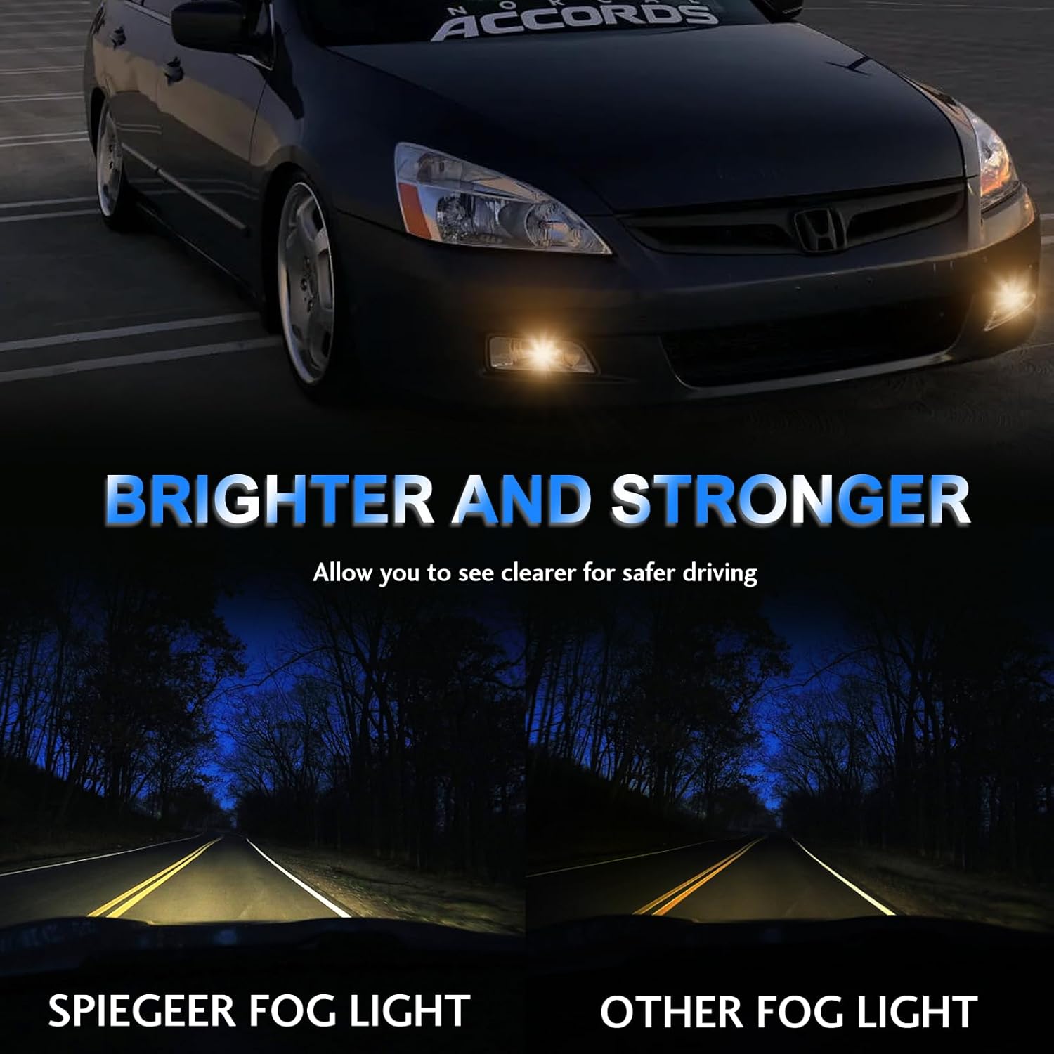 Fog Lights Assembly for 2003 2004 2005 2006 2007 Honda Accord Sedan Replacement Kit with Wiring and Switch H11 12V 55W Halogen Bulbs(Clear Lens)