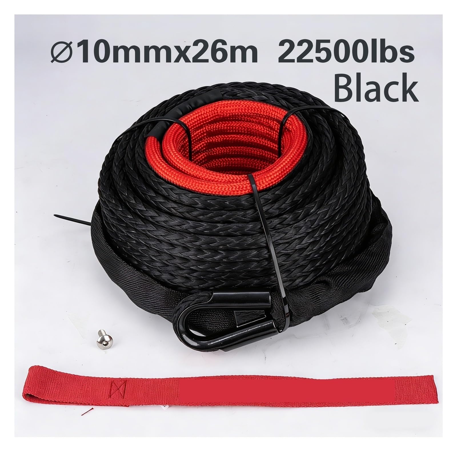 Syntetyczna Lina Wyciągarki O Wymiarach 10 Mm X 26 M, 22500LBS Z Tuleją Ochronną, Pasek Bezpieczeństwa Off-Road 4x4, SUV, Ciężarówka elektryczny Wciągnik łańcuchowy