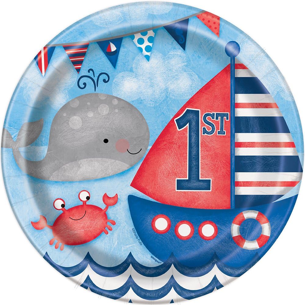 Nautical Boys 1st Birthday Dinner Plates, 8ct
