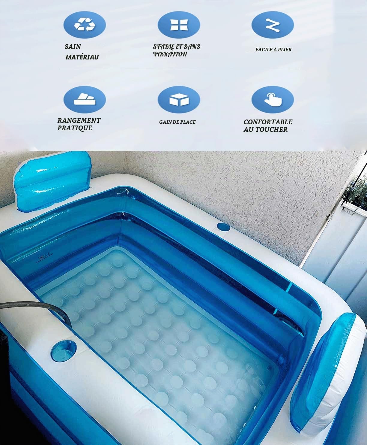 Double Baignoire Portable pour Adulte, Grande Pliante épaisse sur Pied, Spa Pliable, Chaud/Glacée - Bleu