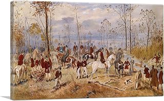 ARTCANVAS Fox Hunting 1890 Canvas Art Print Stretched Framed Painting Picture Poster Giclee Wall Decor by Julius Von Blaas - 12" x 8" (0.75" Deep)