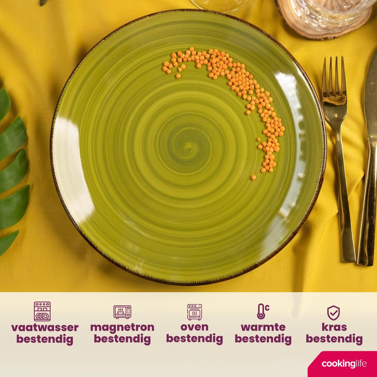 Cookinglife Vajilla verde 18 piezas / 6 personas – 6 platos llanos, 6 platos hondos y 6 platos de desayuno