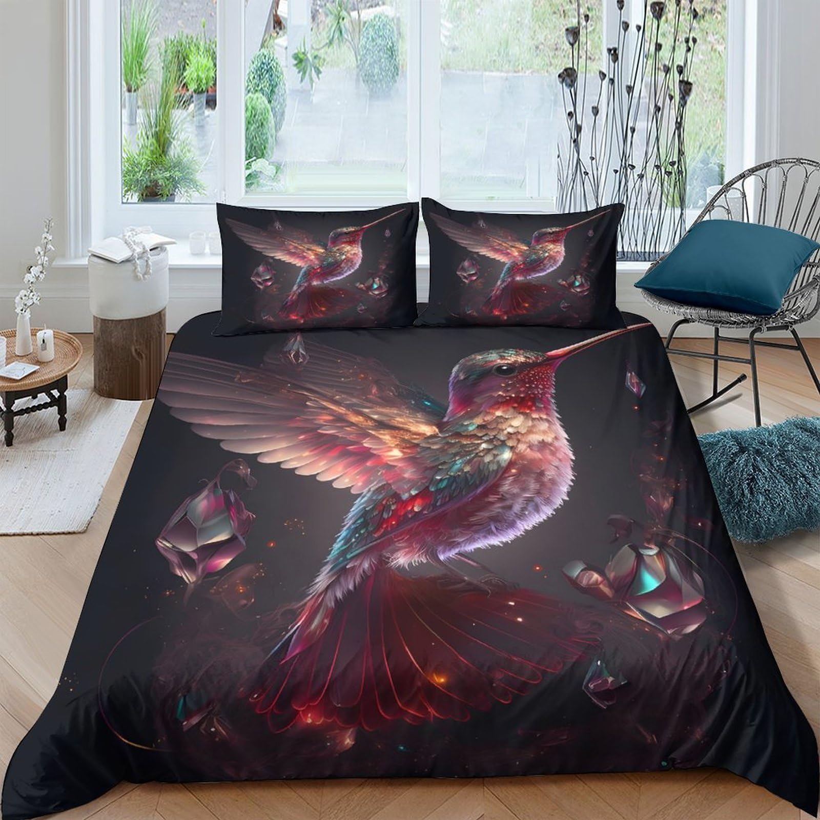 Ctjqhvkz Style-3 3D Printed Hummingbird Aurora Fitted Sheet Microfiber Soft Bedroom Decor Nebula Bed Cover Machine Washable Single（135X200cm）
