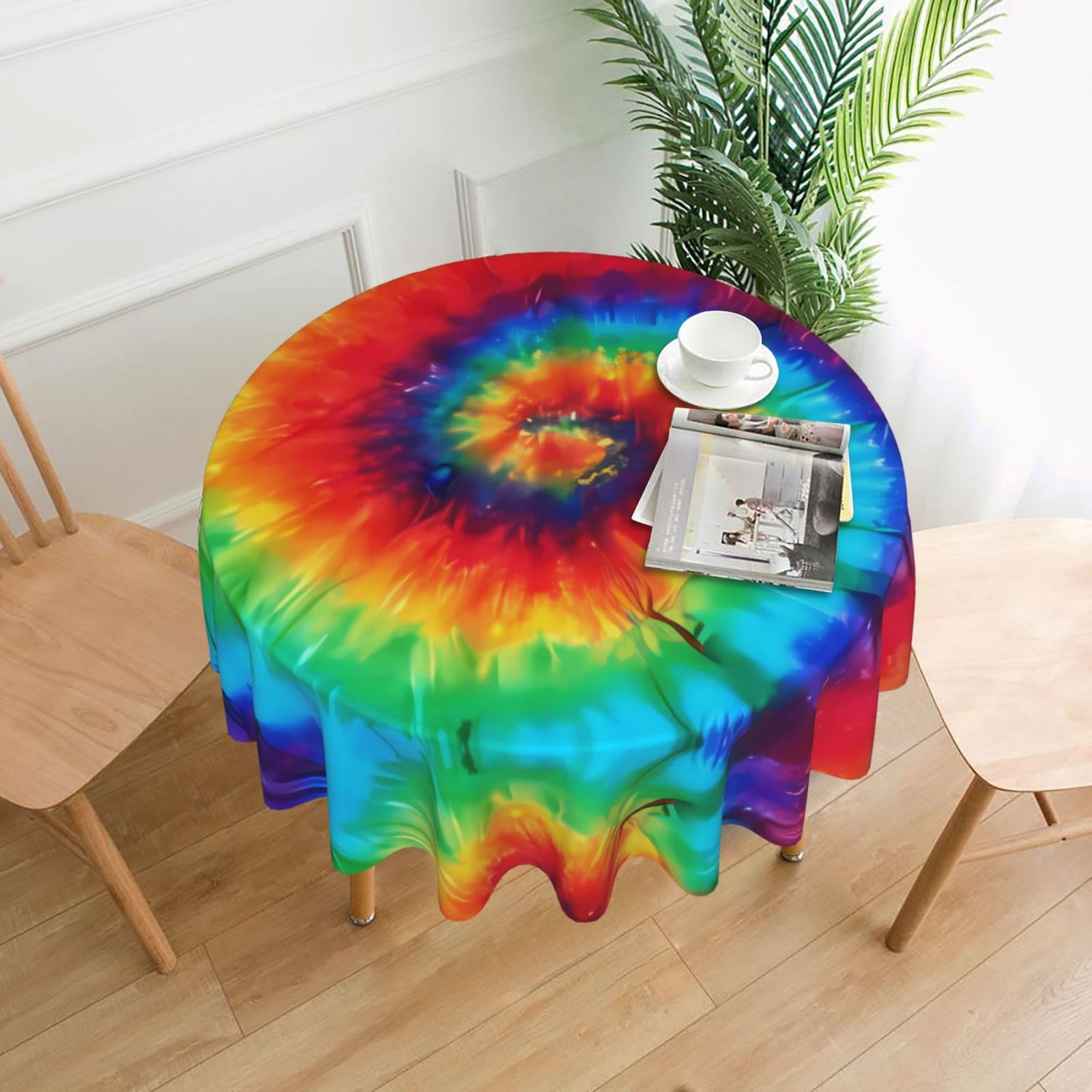 hhxvcv Tie Dye Rainbow Round Tablecloth – Dining Table Cover