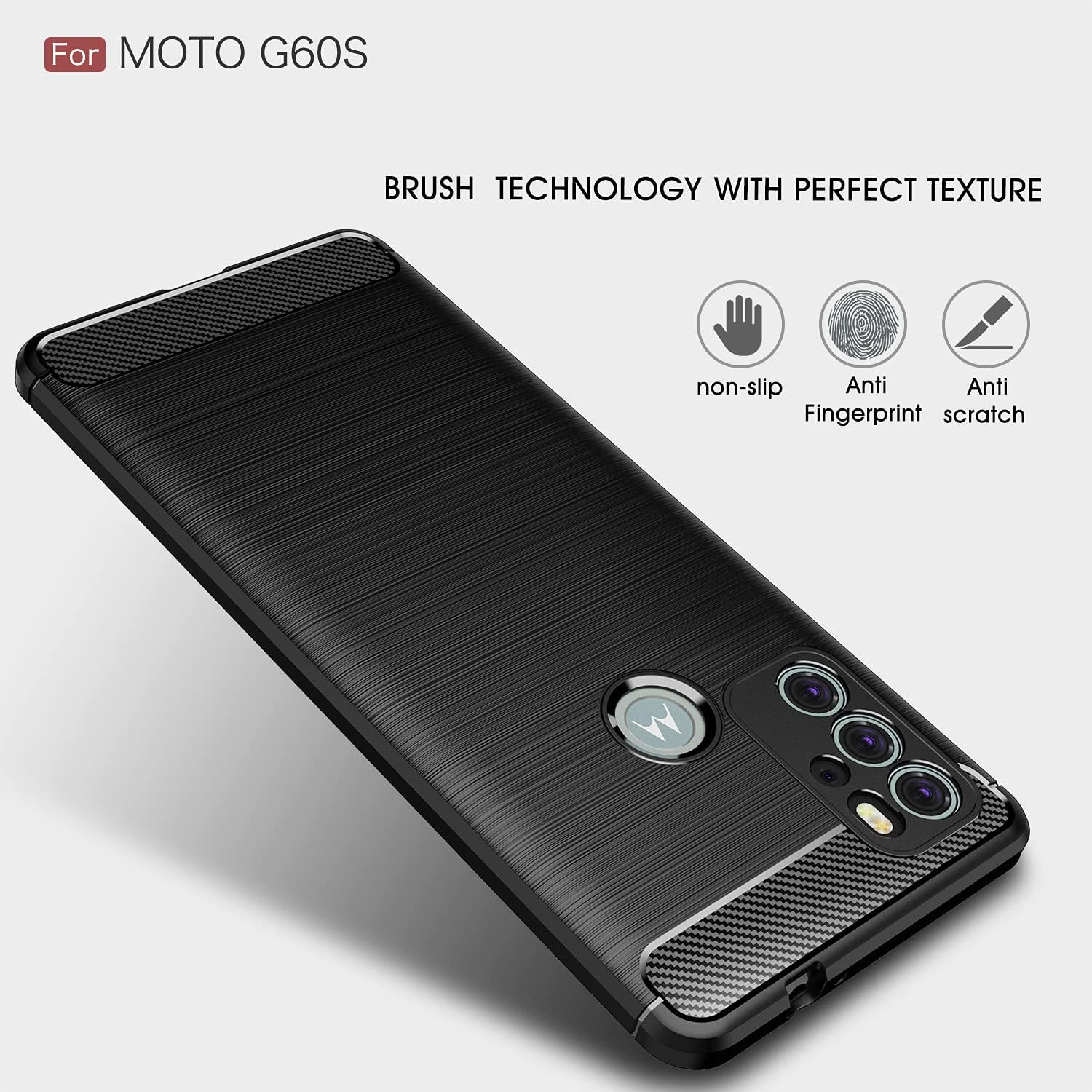 Asuwish Compatible with Motorola Moto G60S Case and Tempered Glass Screen Protector with Cell Accessories Shockproof Soft Slim Silicone Carbon Fiber Phone Cover for MotoG60S G 60S Women Men Black - Image 3
