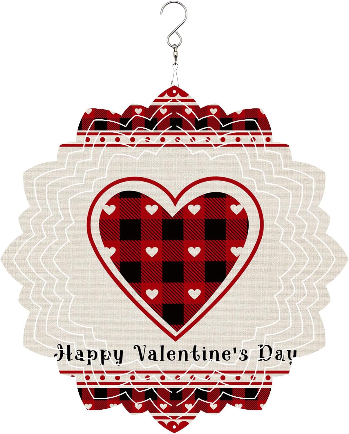 Red Love Valentine's Day Wind Spinners for Yard and Garden, Metal Wind Spinner Hanging for Outdoor Indoor, Heart Buffalo Plaid Porch Garden Wind Sculptures Ornament Spinner 12inch(Floral)