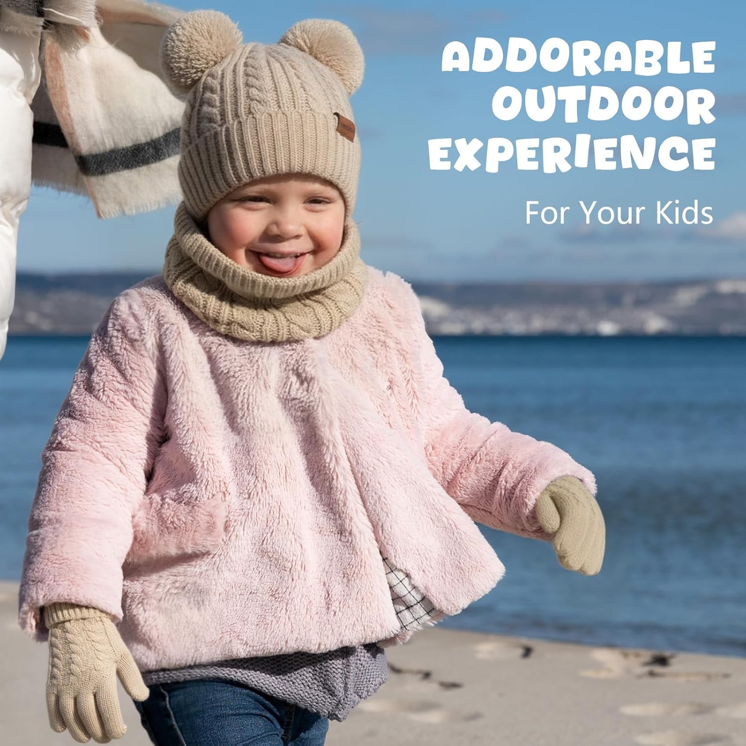 HONGTEYA Kids Winter Hat Gloves Scarf Set, Unisex Baby Kids Velvet Lined Neck Warmer With Earmuff for Boys Girls 3-15 - Image 2