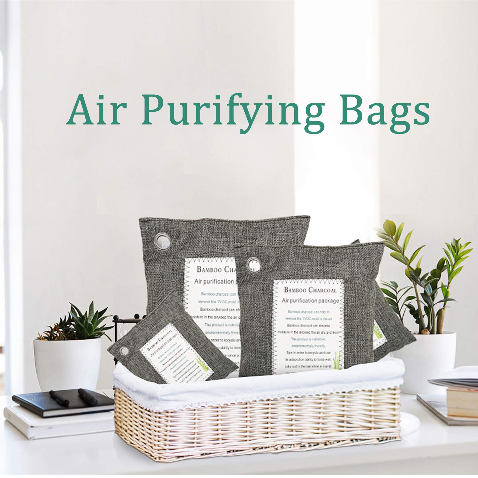 Anjing Paquete de 4 Bolsas purificadoras de Aire de carbón de bambú Activado, absorbentes y eliminadores de olores, deshumidificador Natural