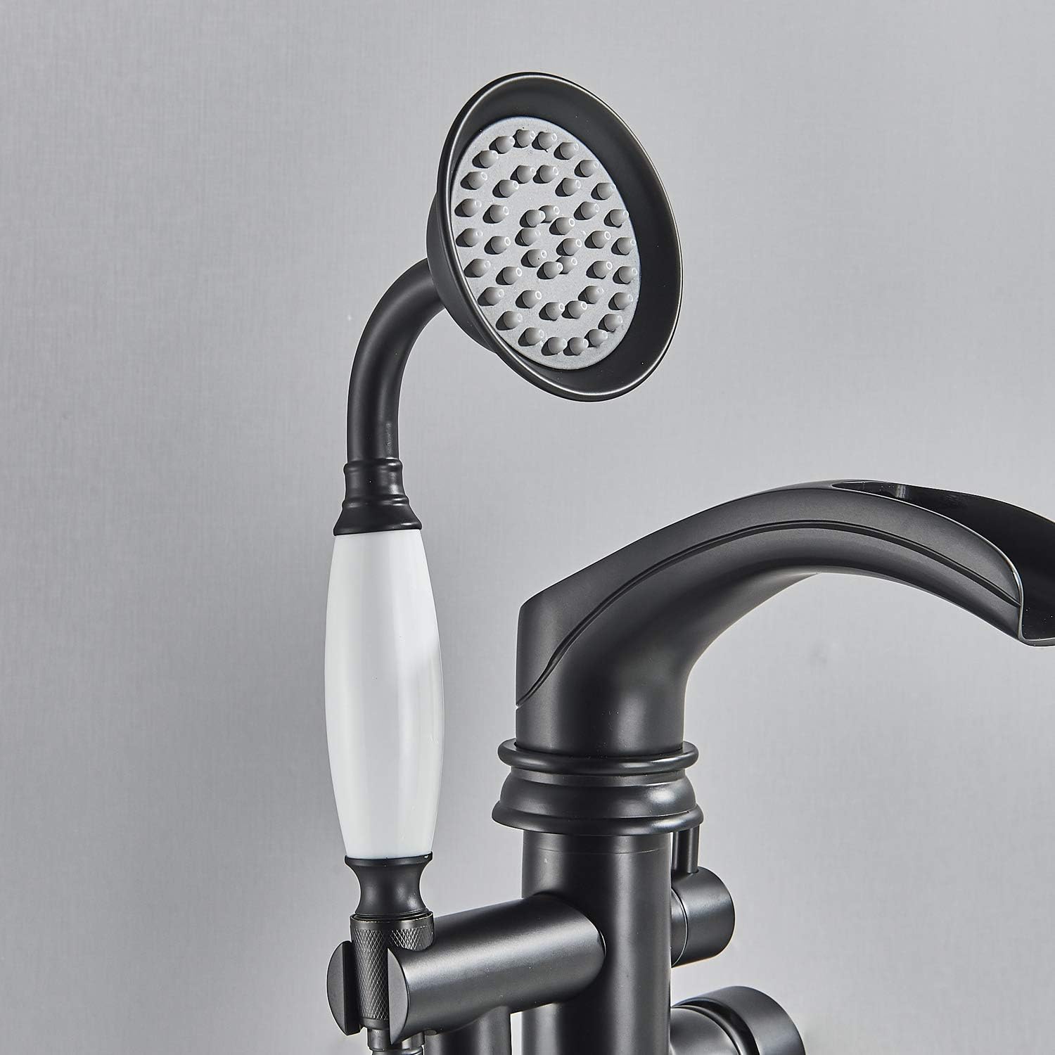 Black Friday Sale 2022 Rozin Freestanding Black Color Tub Filler Faucet Single Handle with Diverter Bathtub Shower Mixer Tap with Hand Shower Floor Mounted Stainless Steel