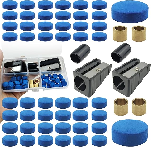 SHUIYUE Snooker Cue Trim Kit,Including Cue Tips, Billiard Cue Protector,Cue Tip Trimmer,Cue Tips Ferrules,with Storage Box