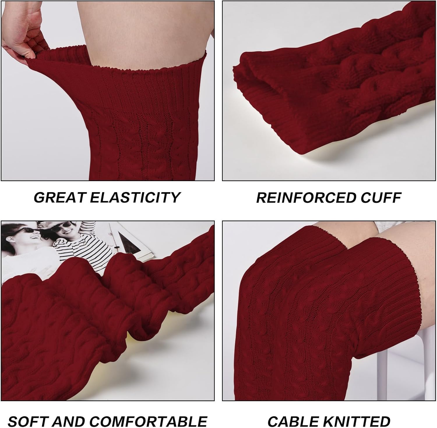 Moon Wood Plus Size Extra Long Leg Warmers for Women Winter Knitted Over Knee Thick Thigh High Socks Footless - Image 4