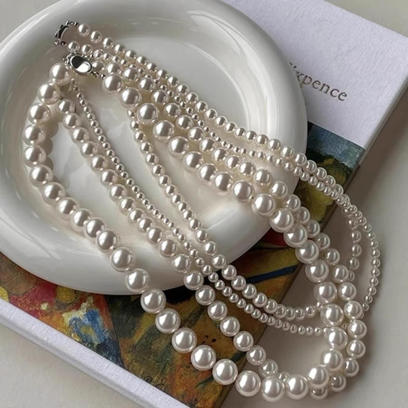 Collana Donna Argento con Pendenti,Collana Pendenti Argento Sterling 925 Donna Catena di Perle Donna Catena Collana Argento