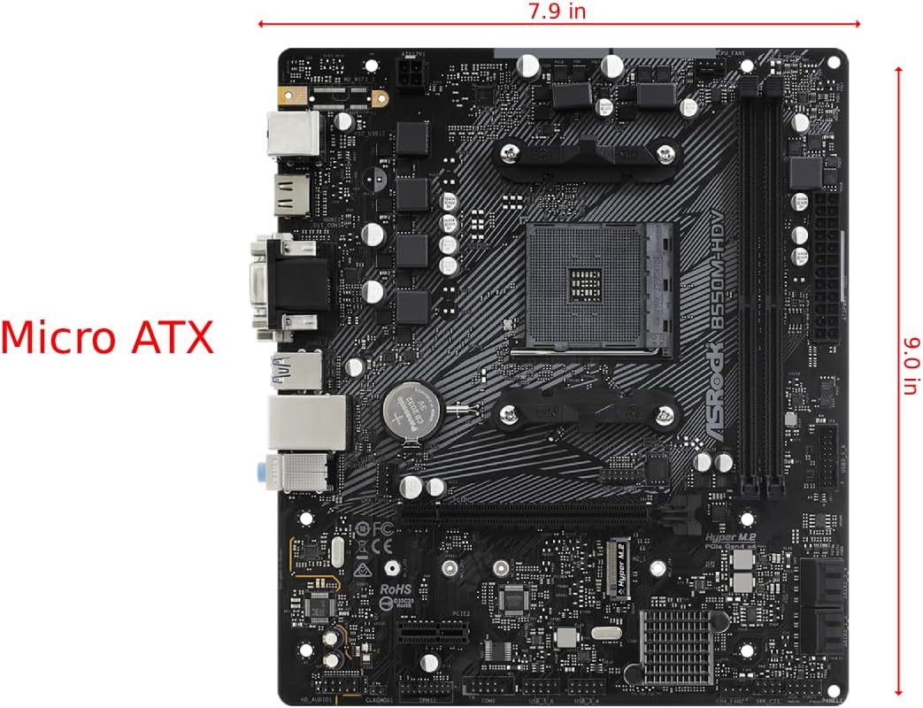 ASRock B550M-HDV Socket AM4 Micro-ATX Motherboard, Supports AMD Ryzen 5000/4000/3000 Series Processors, DDR4 4733+(OC), PCIe 4.0, Gigabit LAN