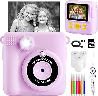 Children’s Camera Instant Camera 1080P Instant Camera Children with 32GB TF Card, Printing Paper, Camera Children Gifts fo…