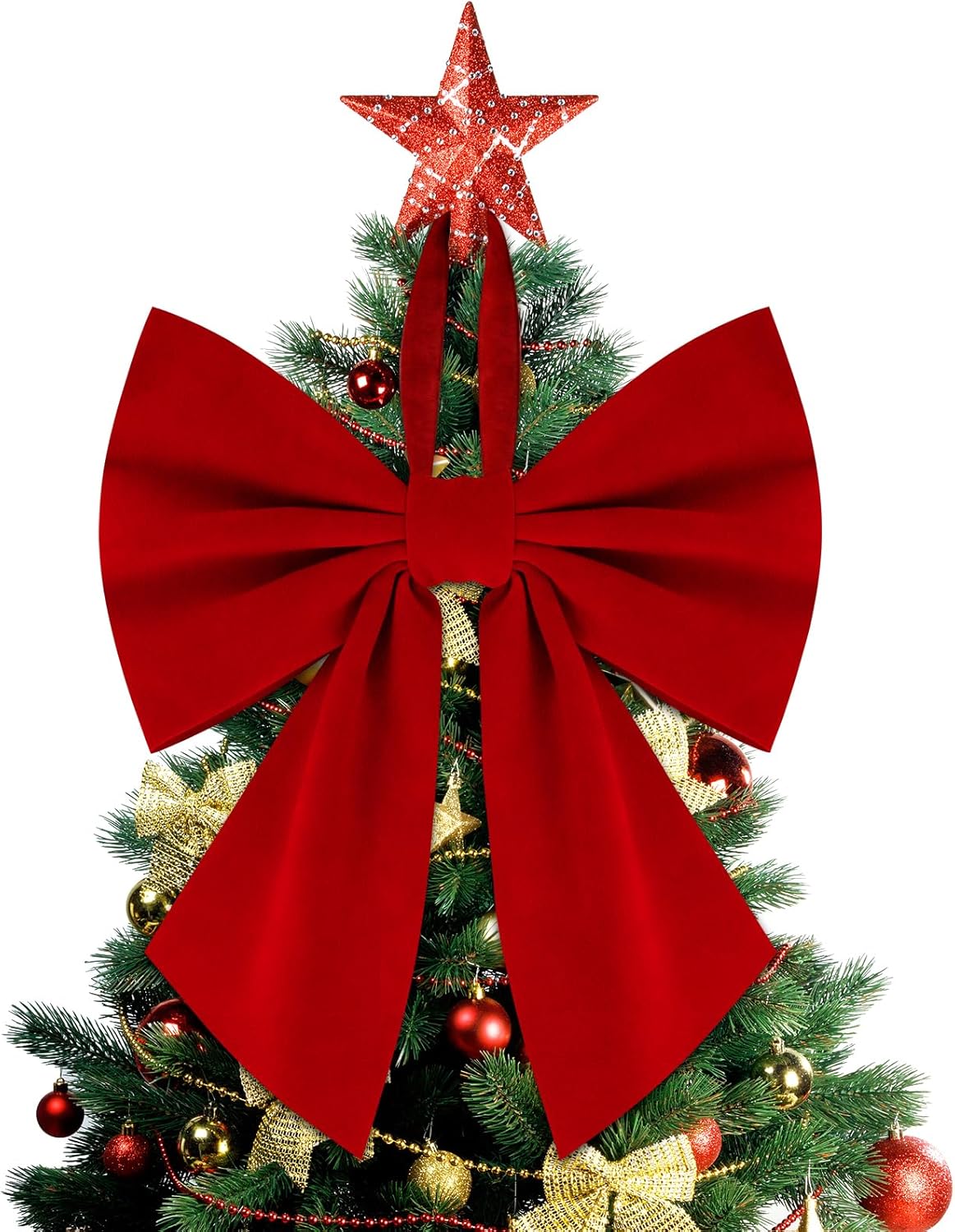 Christmas Tree Topper Bow 16 x 22, Giant Bows Christmas Decorations, Velvet Bow Christmas Wreath for Home Wreath Wall Backdrop Birthday Wedding Party Decor (Velvet Red Bow)