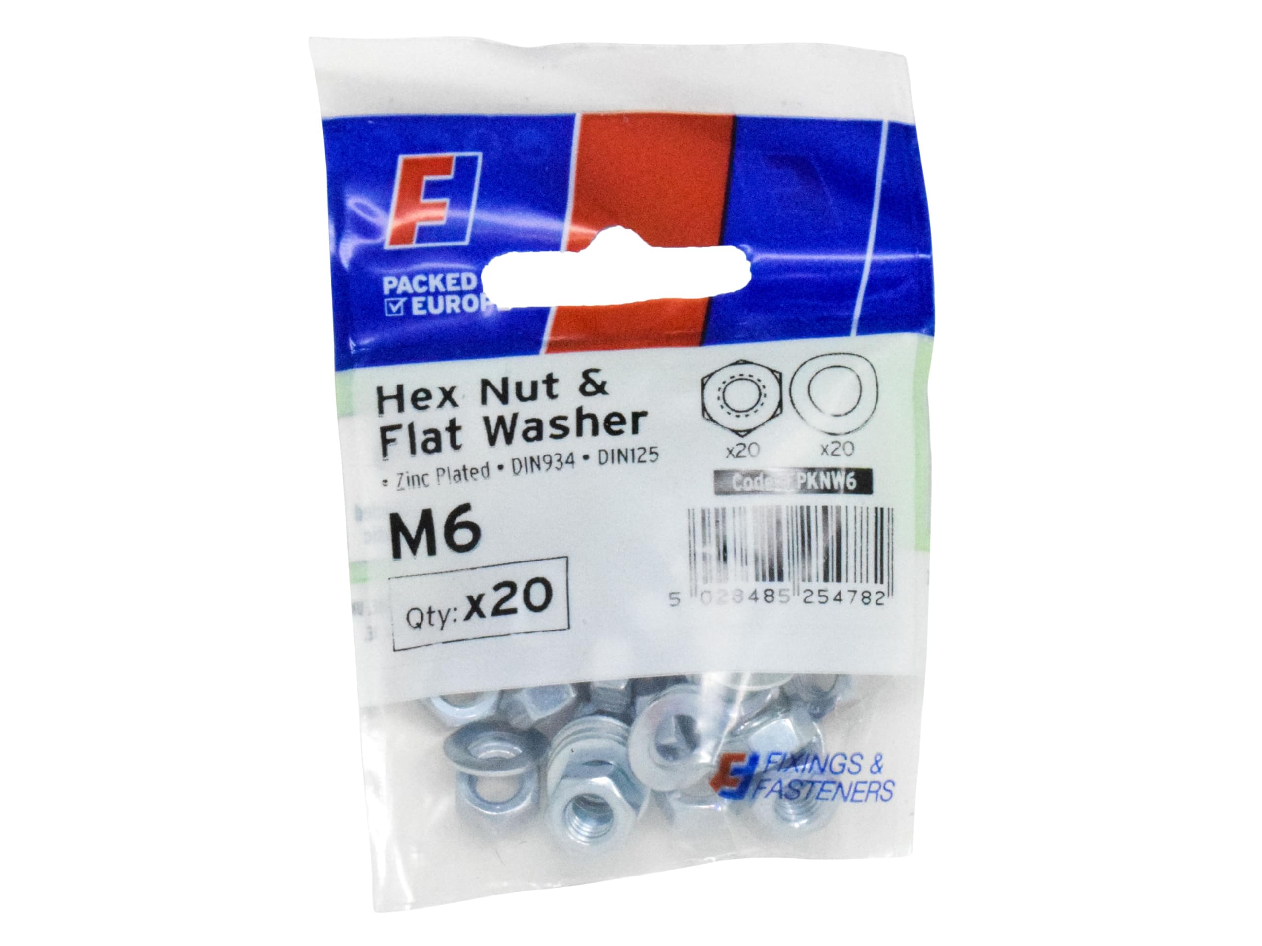 Forgefix Nut & Washer M6 ForgePack 20, bright zinc plated for increased corrosion resistance