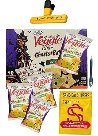 HALLOWEEN VEGGIE SNACKS 40 COUNT | Sensible Portions Garden Veggie Chips Sea Salt 1.25 Lb! 40 Trick-Or-Treat Bags! Ghosts And Bats Shaped Potato Chips! Non-GMO, Vegan & Gluten Free! Spooky And Crunchy Snack Perfect For Halloween Treat!