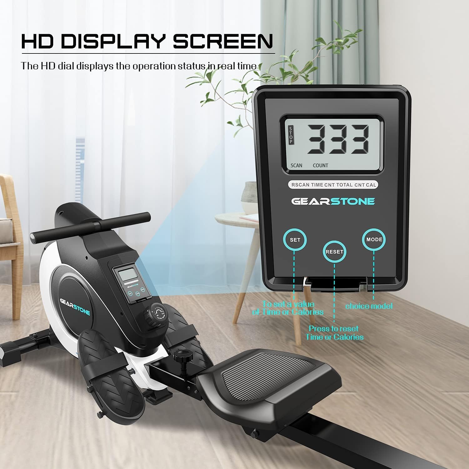 GEARSTONE Faltbarer Rudergerät, hochwertiger magnetischer, einstellbare Widerstände, leiser Innenruderer, LCD-Bildschirm für Heimfitness geeignet, Hc-1, HC-1, HC-1