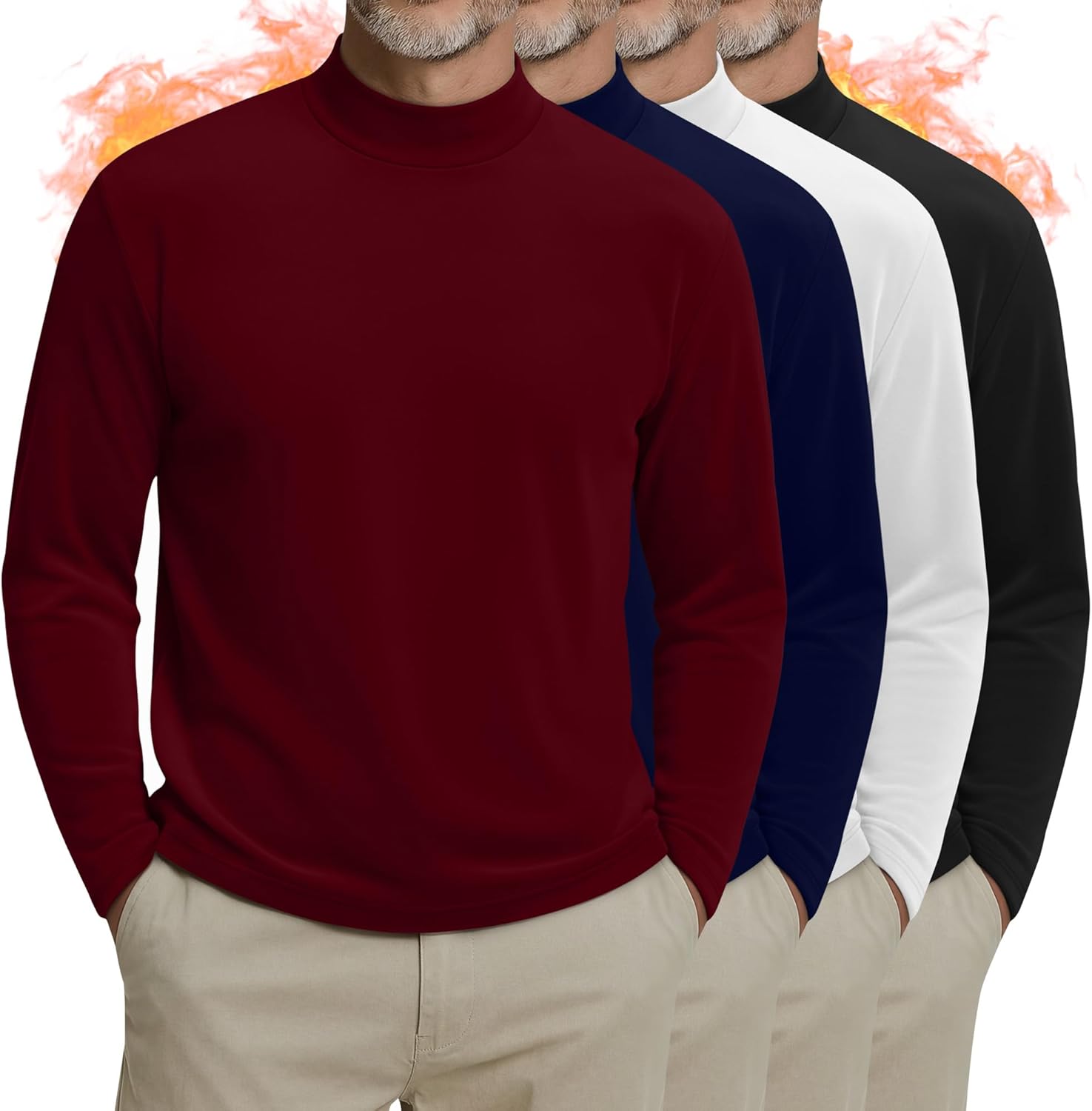 Riyiper 4 Pack Mens Big and Tall Shirts Long Sleeve Mock Neck Thermal T-Shirts Thick Basic Pullover Tops Plus Size Sweatshirt