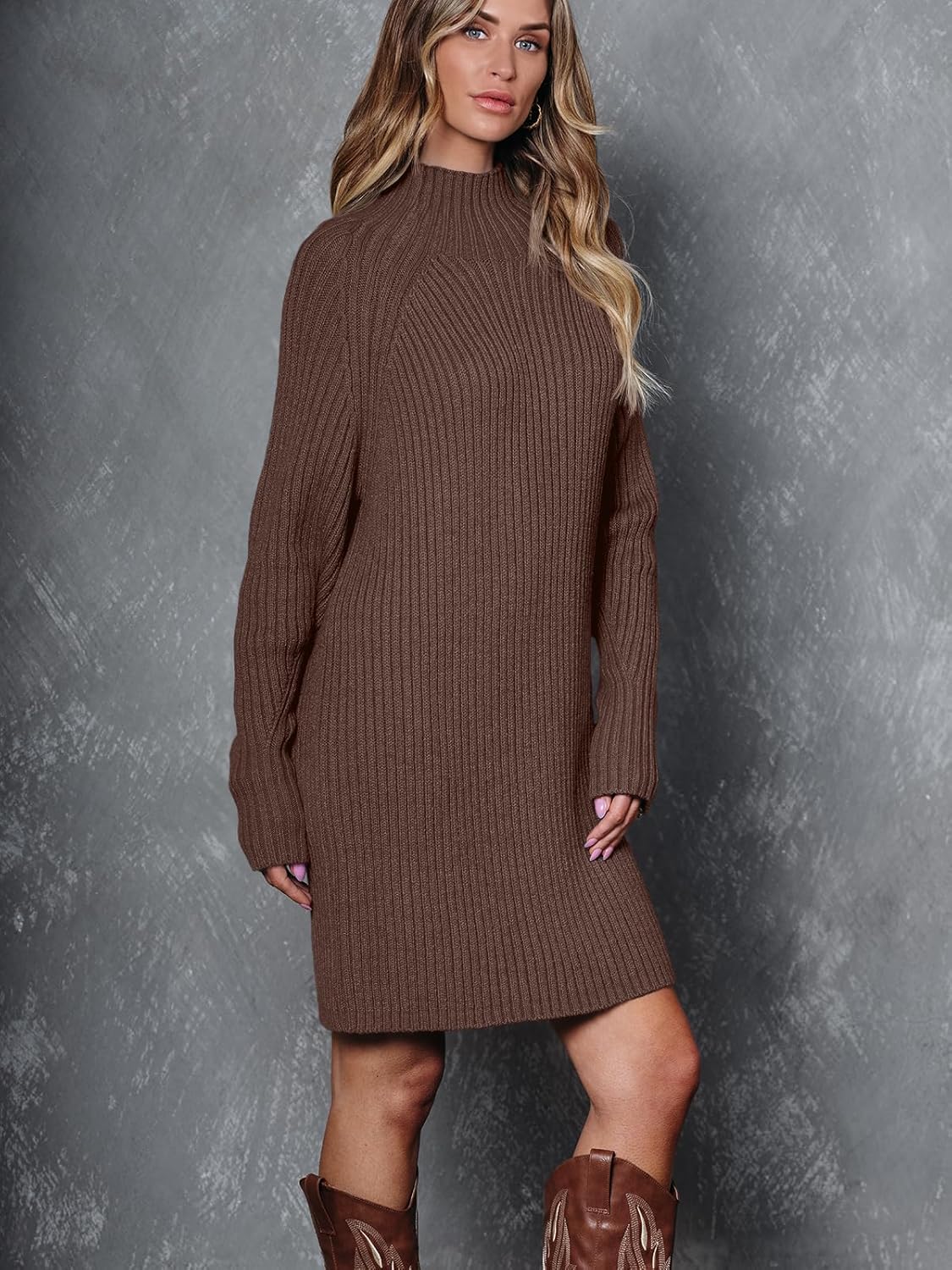 LILLUSORY Sweater Dresses for Women 2026 Fall Fashion Mock Neck Long Lantern Sleeve Oversized Outfits Knit Tops Clothes - Image 4