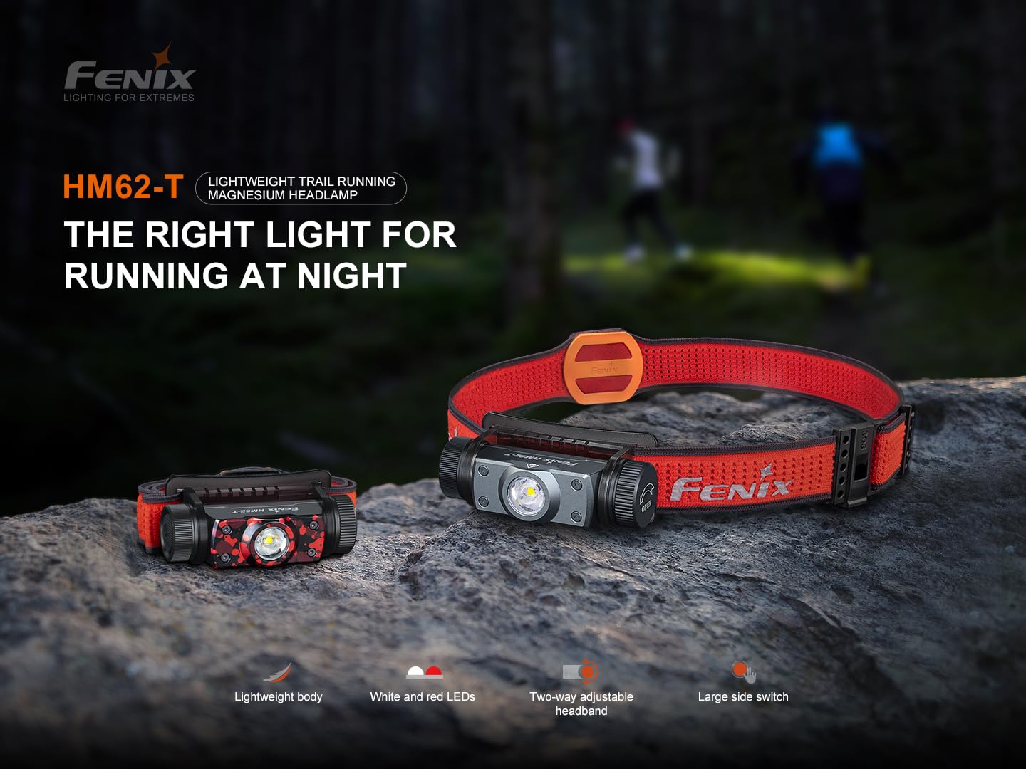 fenix HM62-T czarna, lekka latarka czołowa, do biegania, na zewnątrz, do pracy i profesjonalna, 1200 lumenów, 150 m, maks. 280 godzin, sportowa opaska na głowę, akumulator 3400 mAh, tryb czerwonego