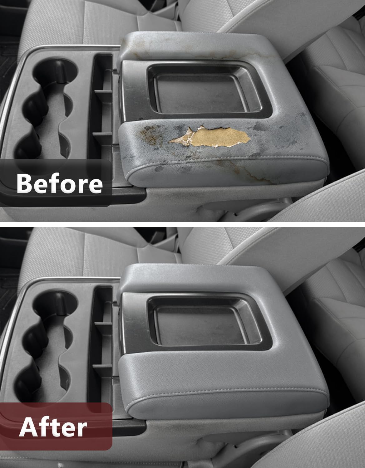 KBH Center Console Armrest Cover Replacement for Chevrolet Silverado & GMC Sierra 1500 2500 3500 2014-2018, Vinyl Leather Upholstery, Anti-Scratch, Split Bench Jump Seat (Dark Ash Gray)