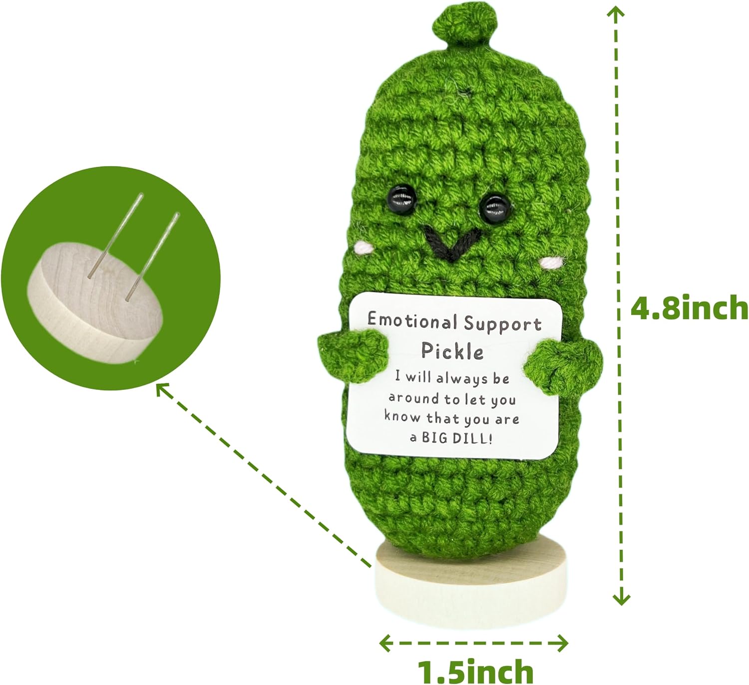 Handmade Cucumber Crochet Doll - Emotional Support Pickle Gift with Card,Cute Knitted Funny Support Potato Inspirational Birthday Gifts Mothers Day Present for Women Teens Gifts (Emotional Pickle)