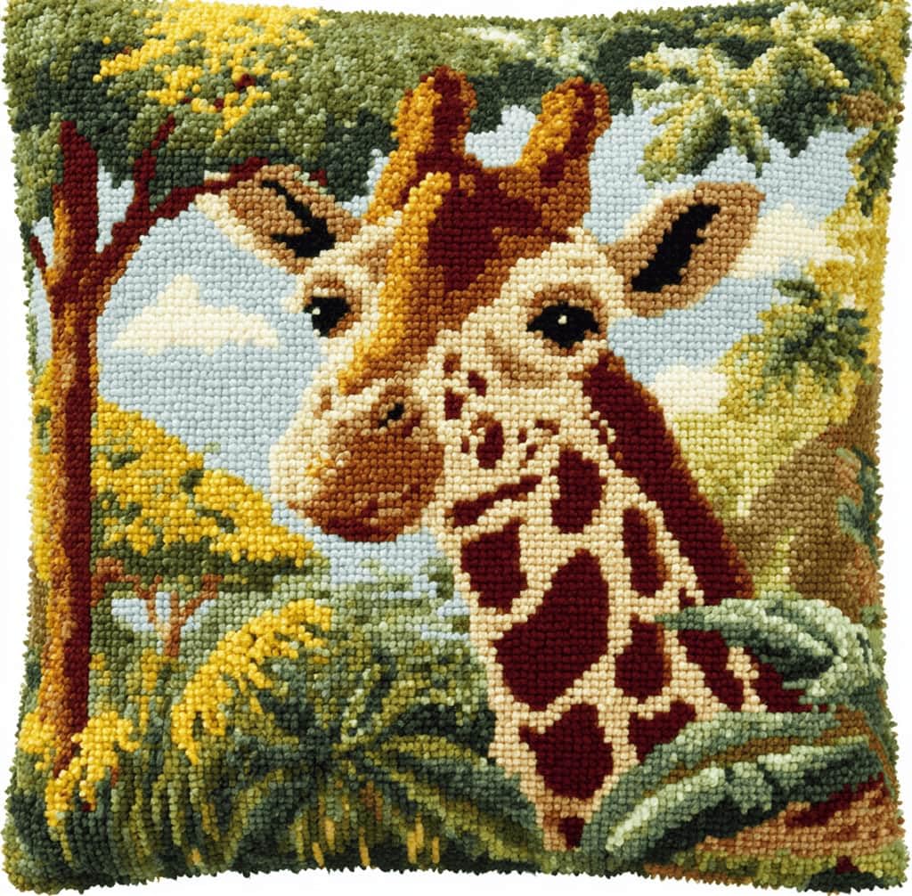 Kitquiver Latch Hook Kits Giraffe for Adults,Beginners DIY Latch Hook Cushion Kits and Latch Rug Kits Cross-Stitch Embroidery Cushion Cover for Home Sofa Decoration 17X17 in