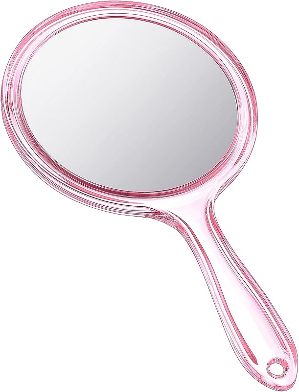 Espelho de mão Jetec dupla face com ampliação 1X/2X, cabo e formato arredondado, rosa