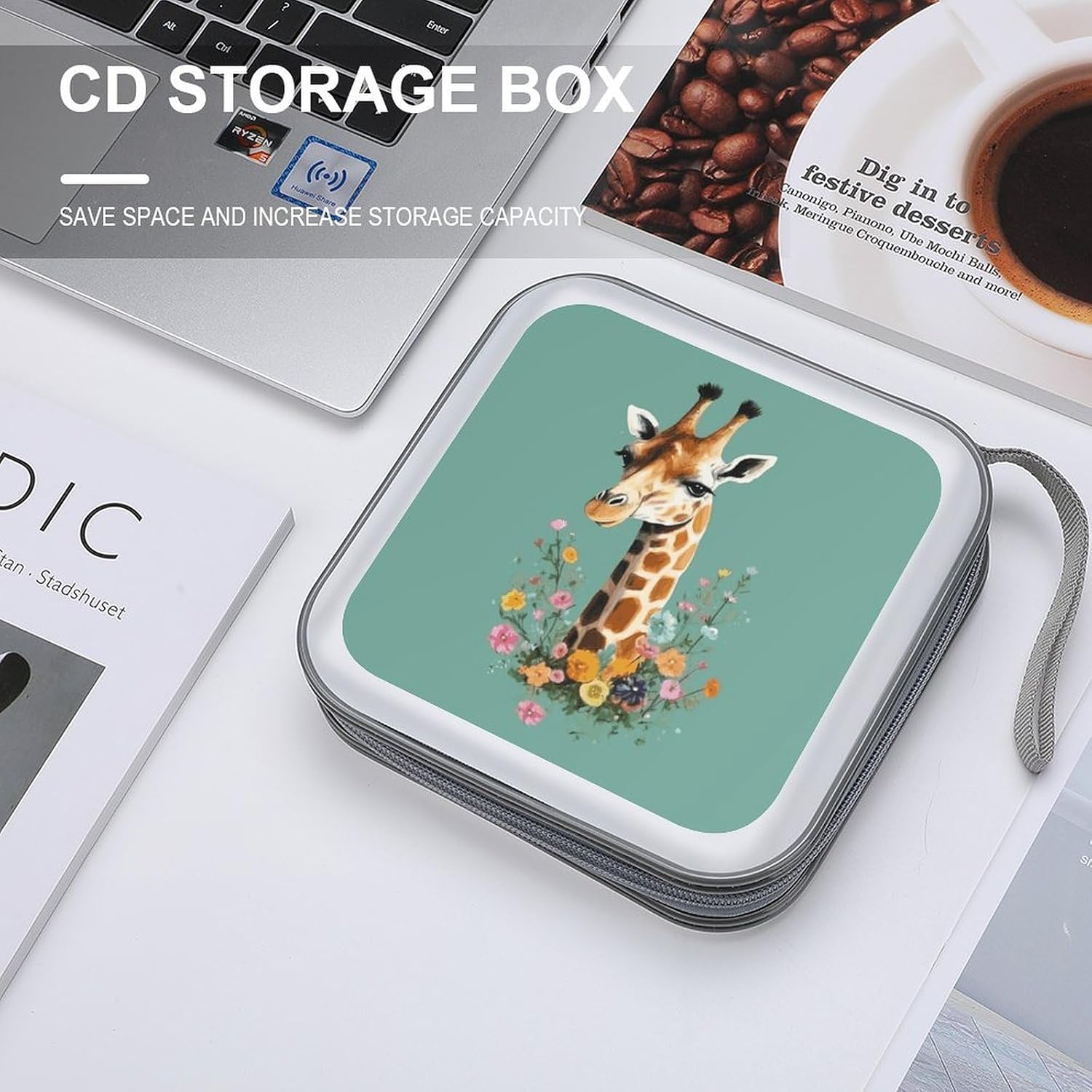 Giraffe with Flowers CD Case CD Storage Box DVD Sleeves