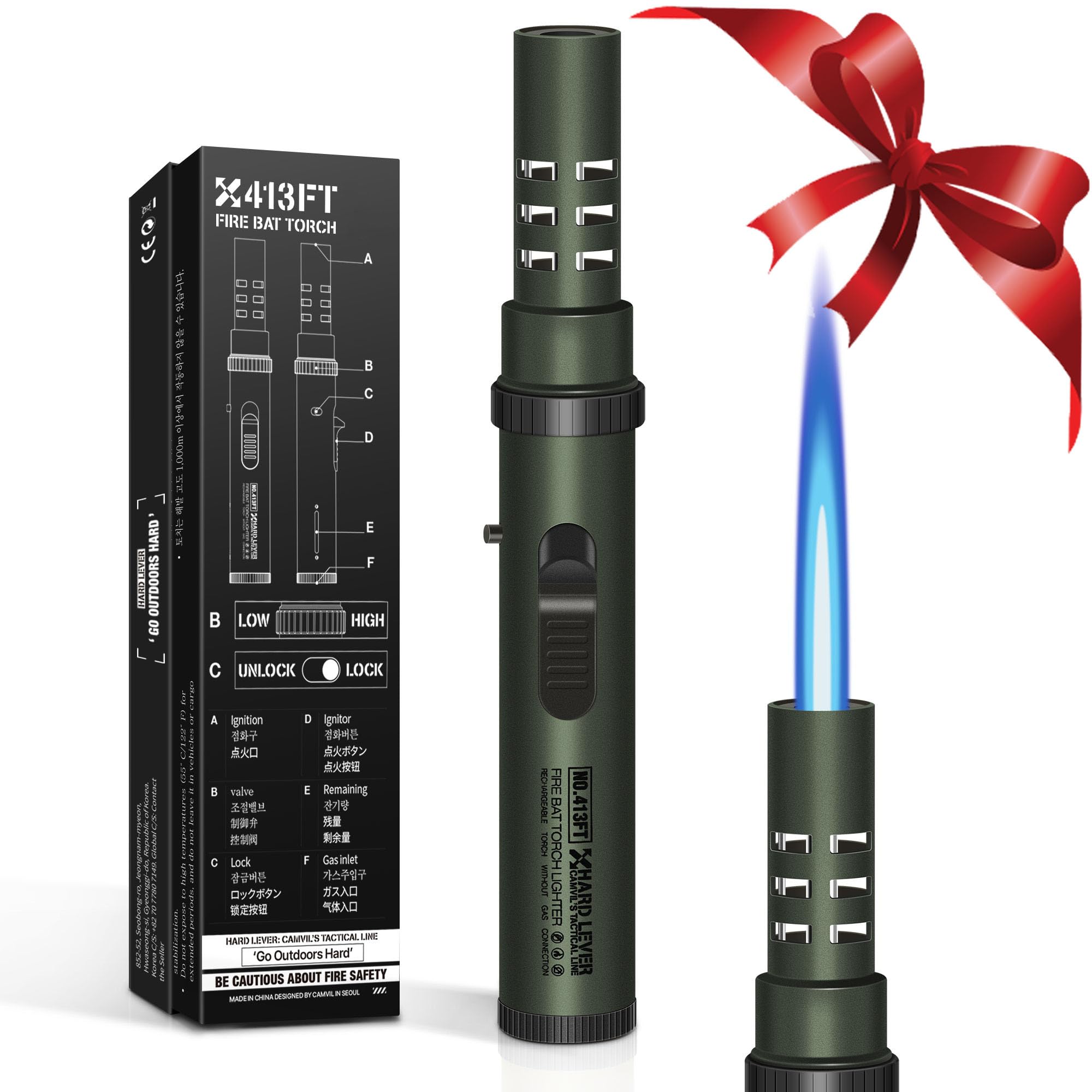 Sponsored Ad - Camping Lighter, Windproof Torch Lighter with Fuel Guage&Safety Lock, Refillable Butane Lighter with Adjustable Jet Flame for Outdoor Adventure Hiking Candle BBQ Campfires(Butane Not Included) (Green)