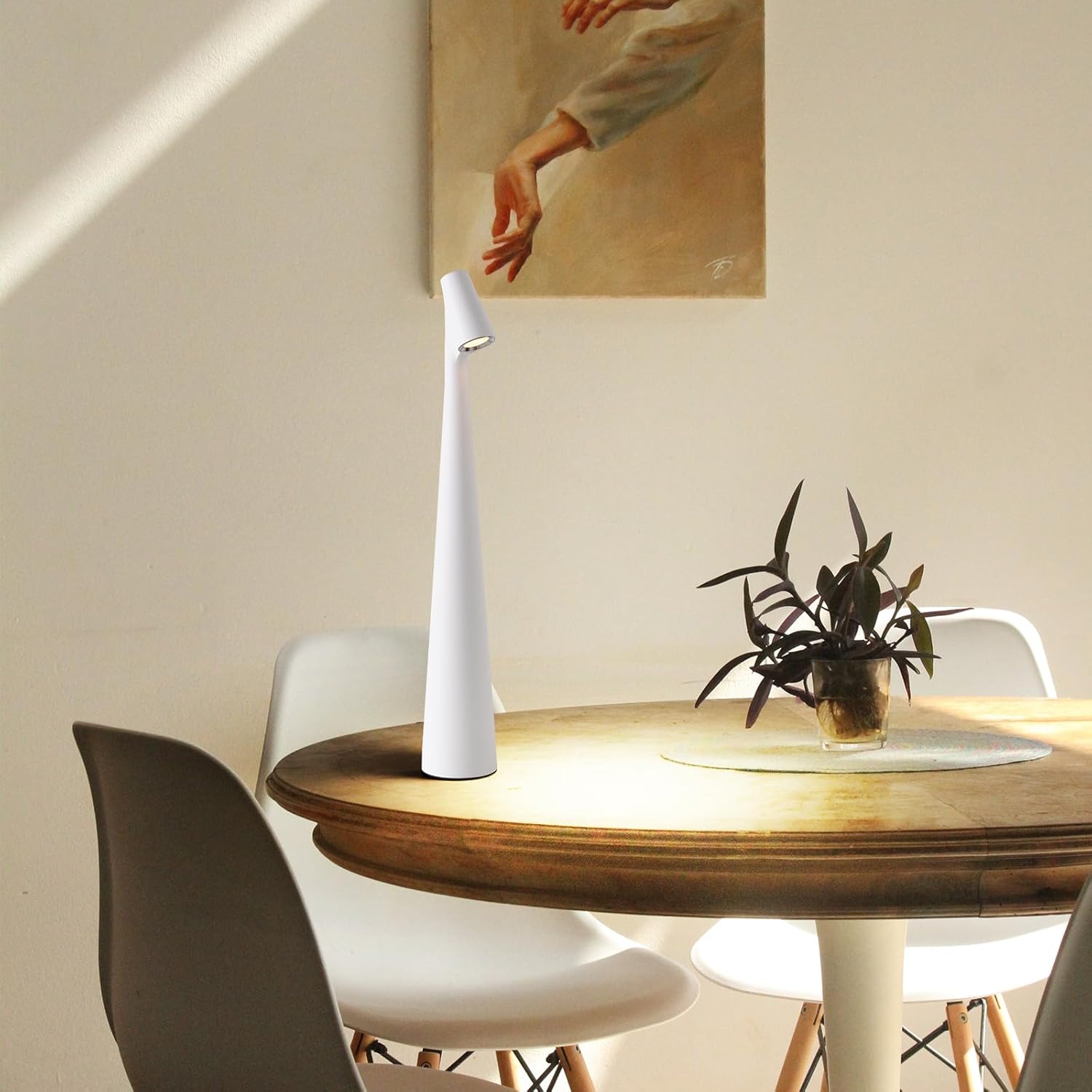 Rechargeable Table Lamp Cordless, Battery Operated Portable Table Lamps 3 Color Dimmable Desk Lamp LED Metal Modern Night Light for Bedroom Living Room Office Indoor Outdoor Couple Dinner (White)