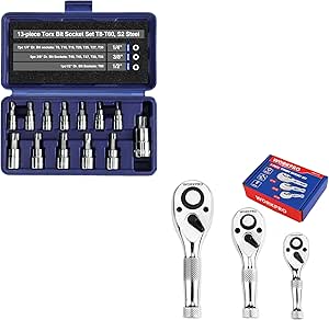 WORKPRO 13-Piece Torx Bit Socket Set & 3-Piece Stubby Ratchet Set ...