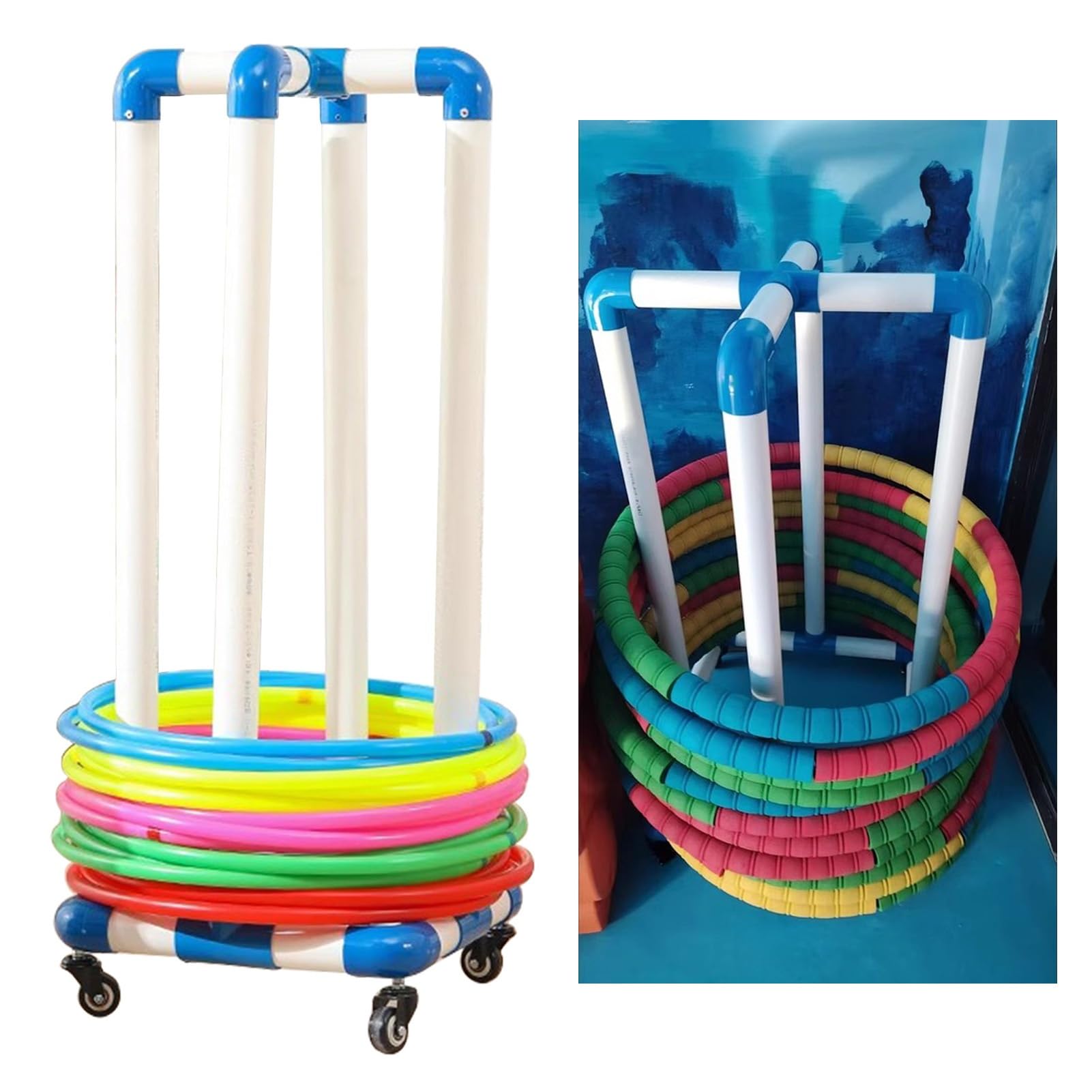 Supporto per hula hoop per esercizi per bambini, con carrello per una facile conservazione e portabilità, organizer da pavimento rapido da montare