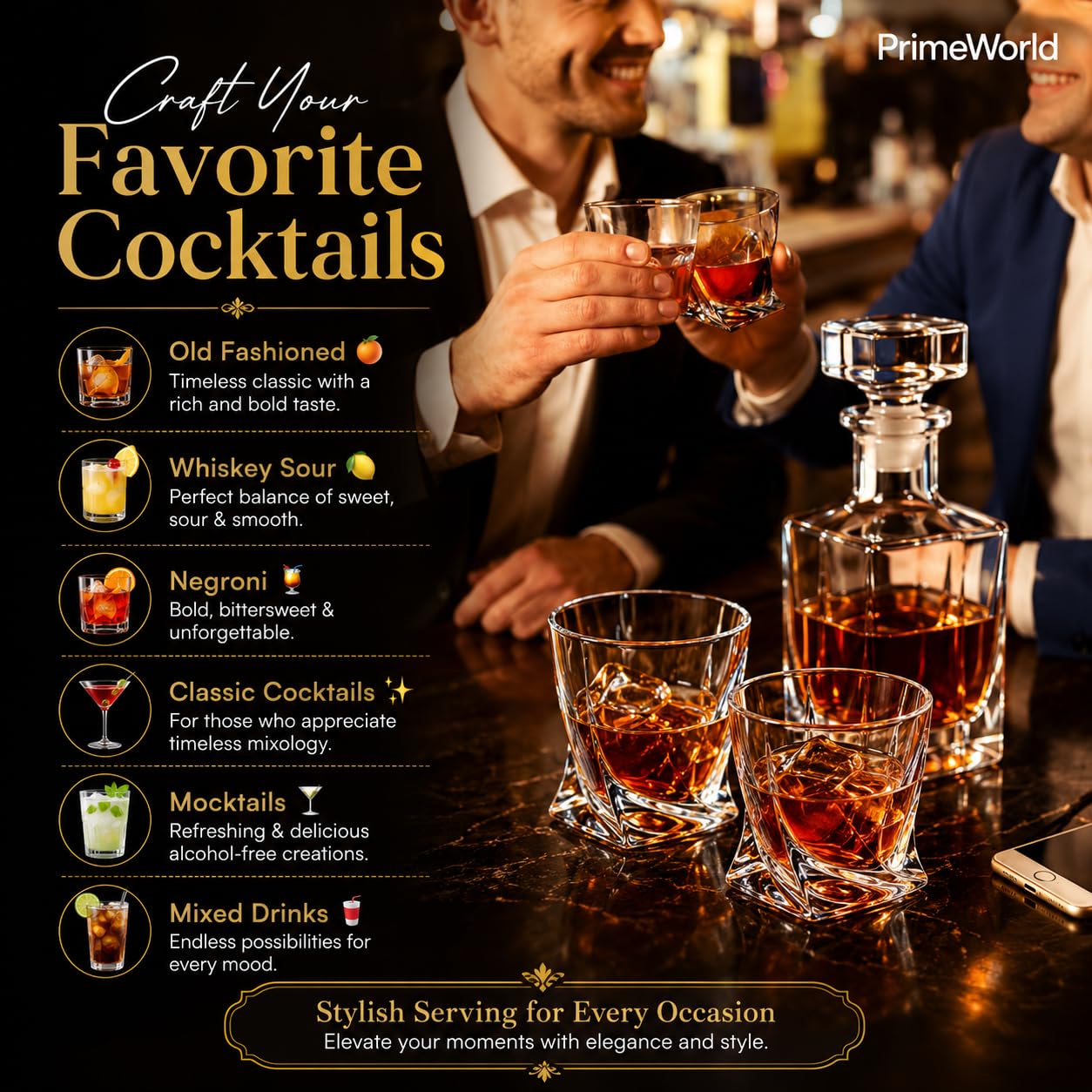PrimeWorld Twist Whiskey Glasses - Set of 6 -7