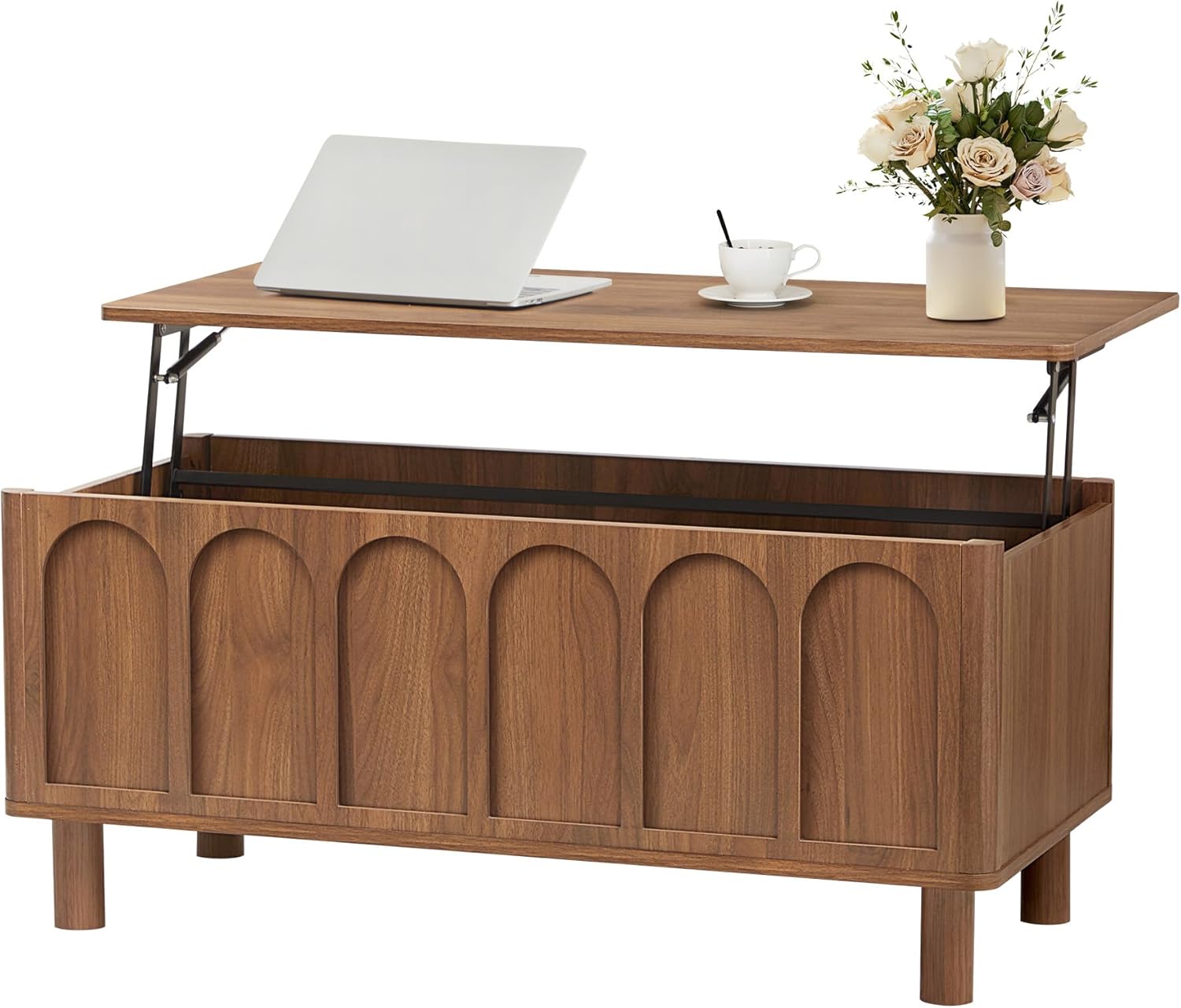 Rectangle 39.37''W Lift Top Coffee Table with Storage and Hidden Compartment, Mid Century Modern Coffee Table with Lifting Top for Living Room Central, Dining - Natural