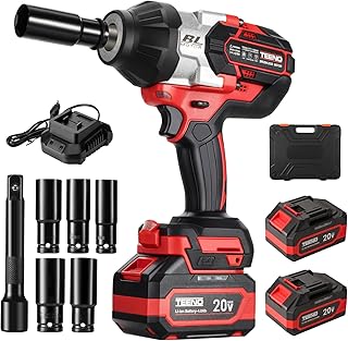 TEENO Pistola de Impacto Eléctrica 1/2" 1300Nm – Llave de Impacto Inalámbrica con 2 Baterías, Cargador Rápido, Luz LED y 5 Enchufes (17-24mm),Atornillador de Impacto Profesional para Taller y Hogar